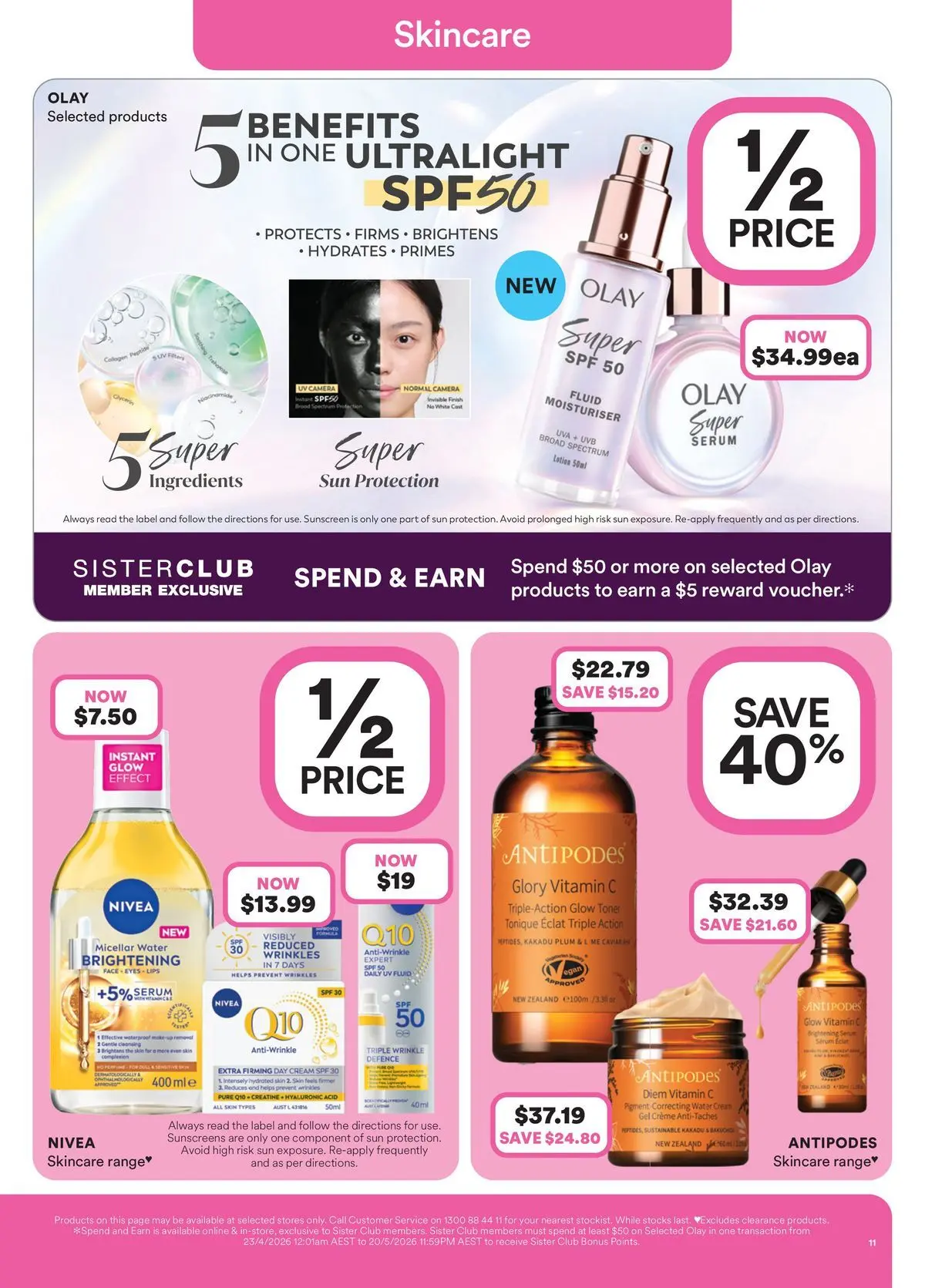 Priceline Pharmacy catalogue Morayfield - 23/04/2026 > weekly / monthly specials | Page: 11 | Products: Micellar water, Sunscreen, Moisturiser, Sun protection