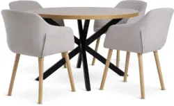 JYSK NORTOFT &Oslash;120 маса топъл дъб + 4 ADSLEV стола бежови