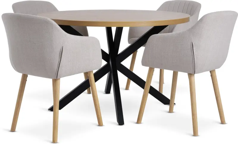 JYSK NORTOFT &Oslash;120 маса топъл дъб + 4 ADSLEV стола бежови