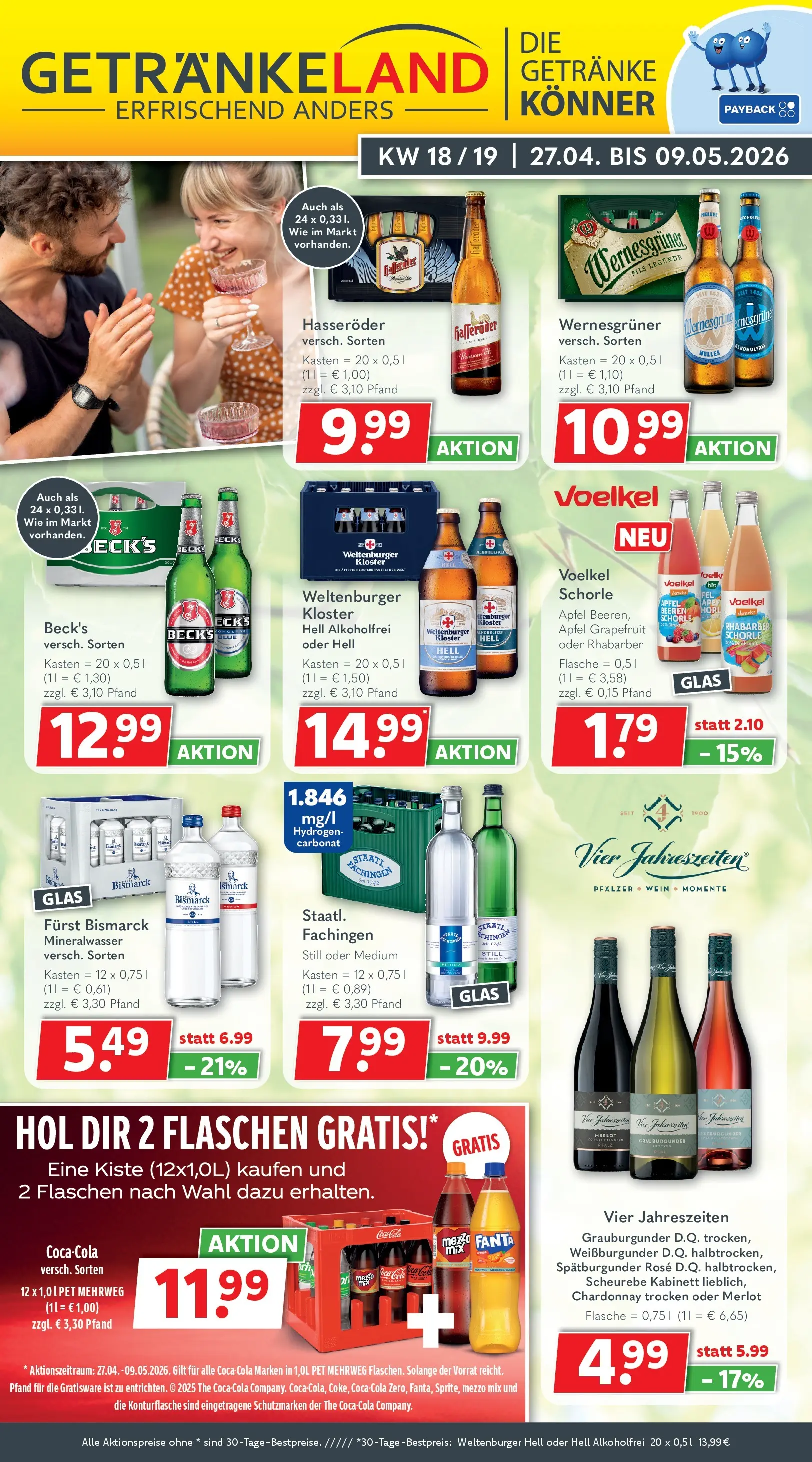 Getränkeland Getränkeangebote  Sandesneben, Ahrensburg  (ab 27.04.2026) zum Blättern | Seite: 1 | Produkte: Mezzo mix, Coca cola, Cola, Wernesgruner