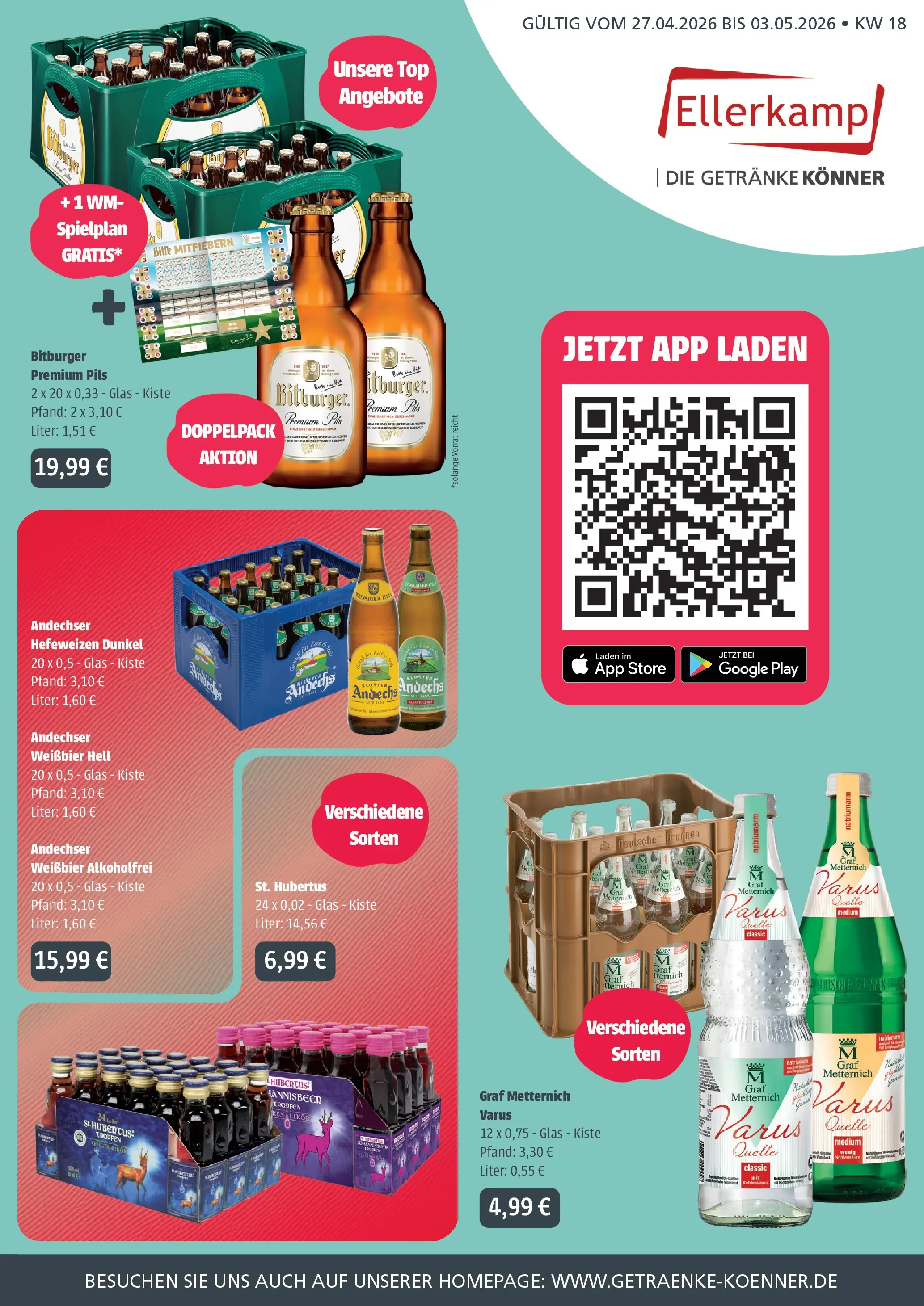 Angebote - Getränke Ellerkamp: Getränkeangebote (ab 26.04.2026) zum Blättern | Seite: 1 | Produkte: Bitburger, Weißbier, Likör, Pils