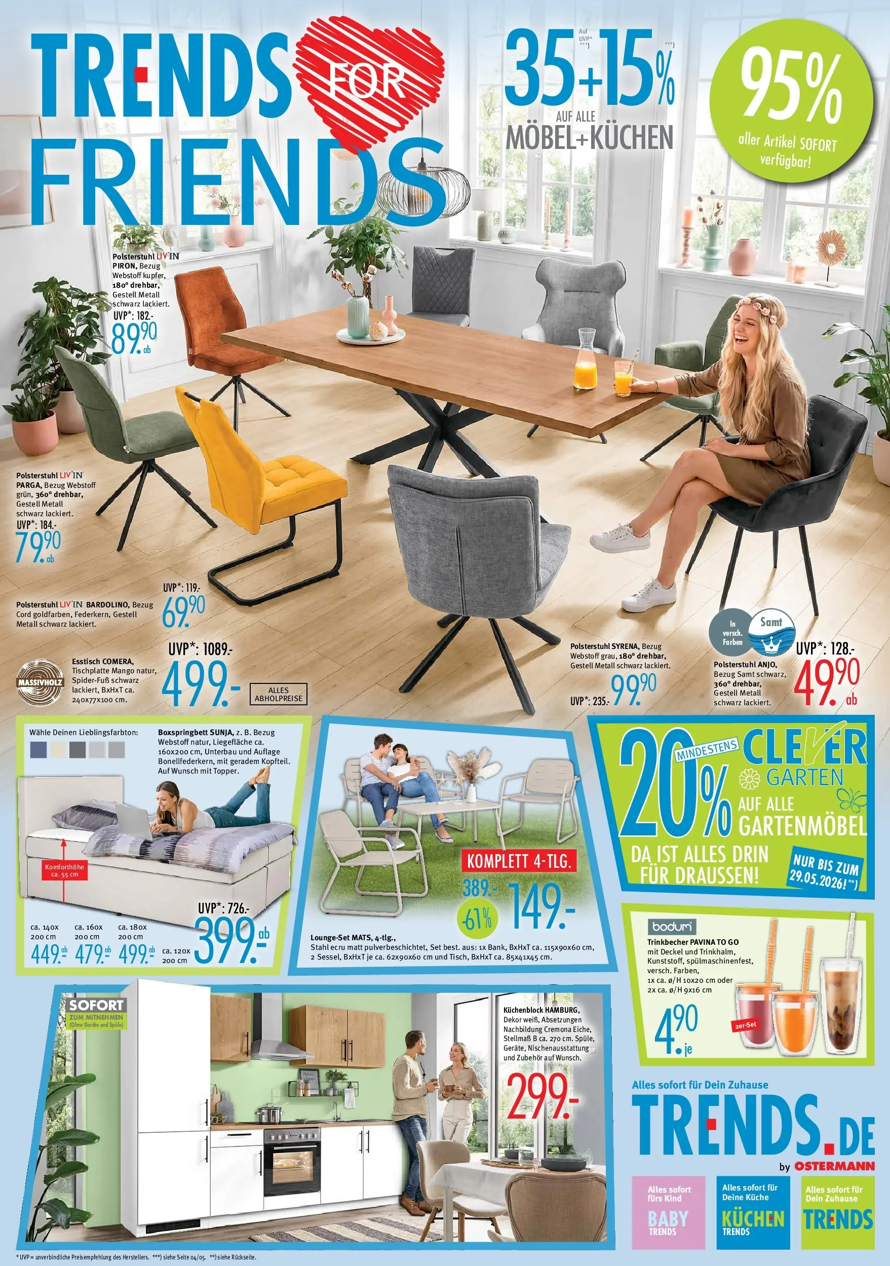 Trends - Ostermann Trends: Neue Möbel wirken Wunder. (ab 08.05.2026) zum Blättern | Seite: 1 | Produkte: Esstisch, Boxspringbett, Küche, Mango