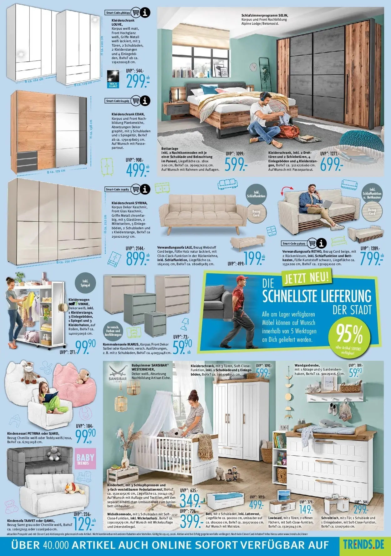 Trends Neue Möbel wirken Wunder (ab 02.05.2026) zum Blättern | Seite: 5 | Produkte: Bett, Kleiderschrank, Spiegel, Kindersessel