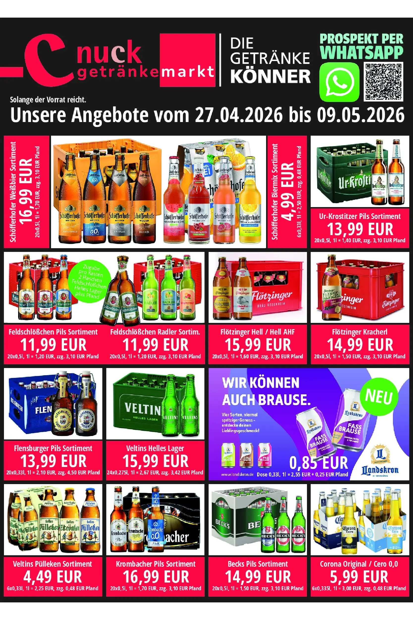 Angebote - nuck Getränke: Getränkeangebote (ab 26.04.2026) zum Blättern | Seite: 1 | Produkte: Pils, Veltins pulleken, Krombacher, Veltins