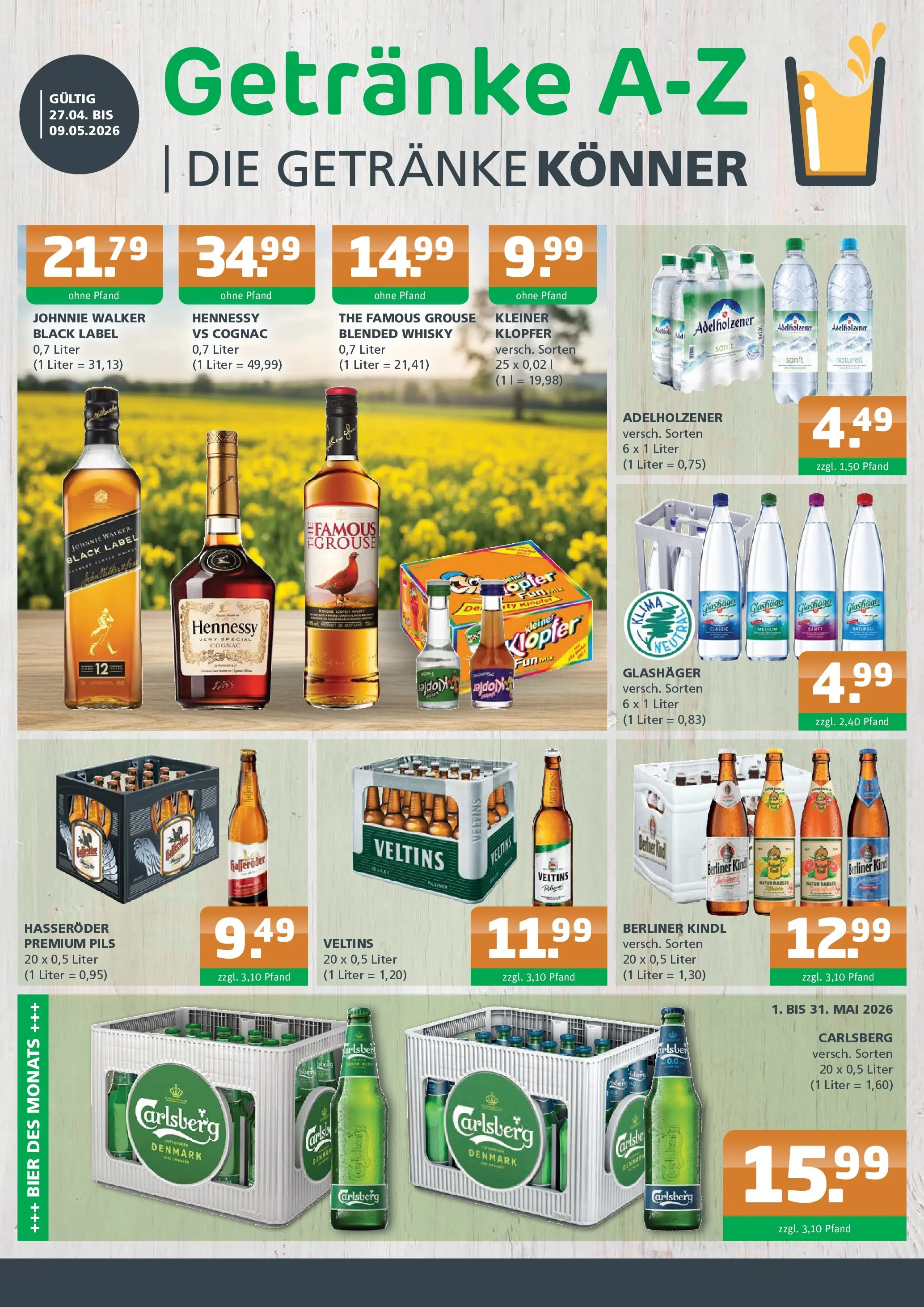 Angebote - Getränke A-Z: Getränkeangebote (ab 26.04.2026) zum Blättern | Seite: 1 | Produkte: Berliner, Whisky, Carlsberg, Veltins