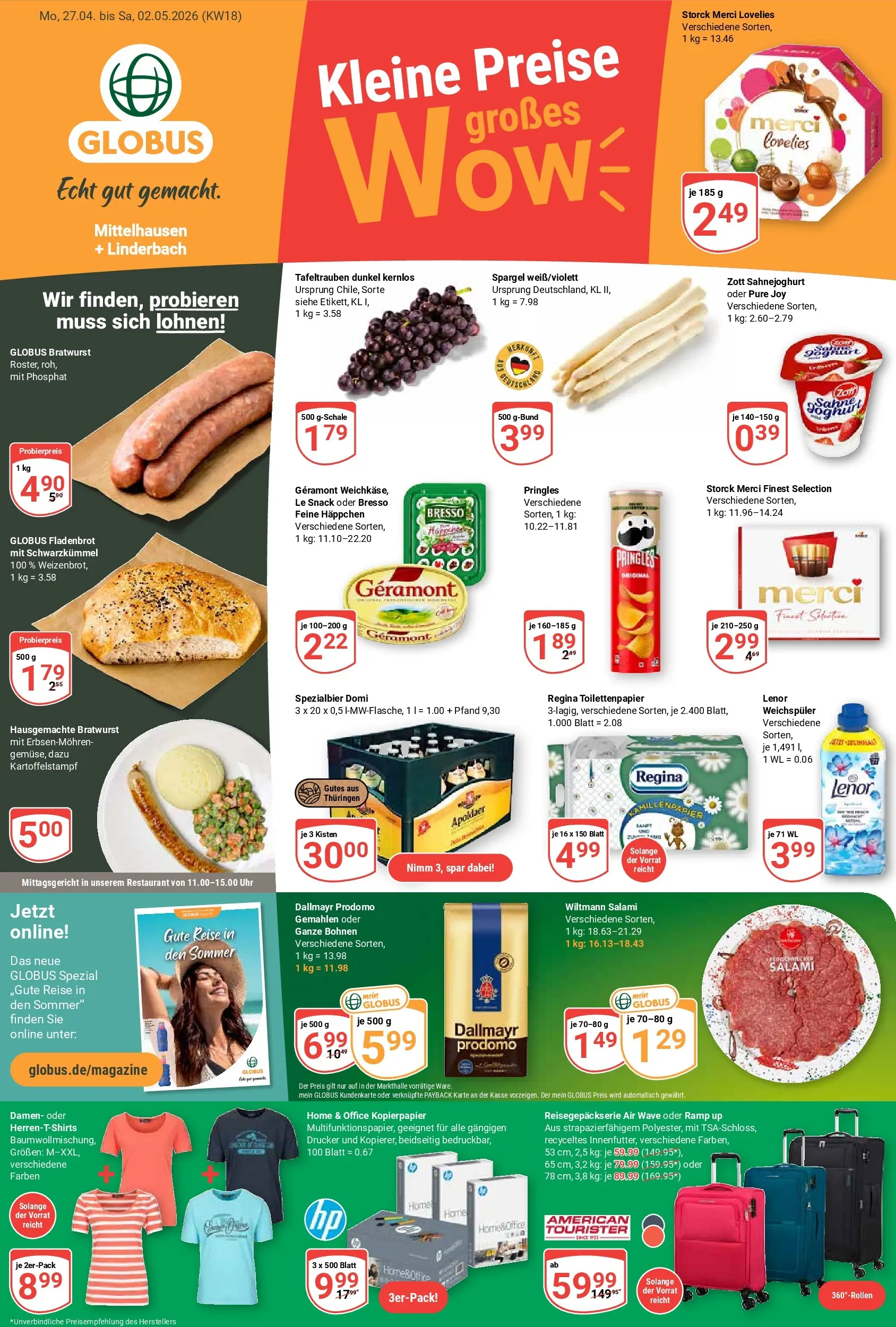 Globus Prospekt Erfurt-Linderbach	 (ab 27.04.2026) » Angebote online | Seite: 8 | Produkte: Bratwurst, Dallmayr, Dallmayr prodomo, Drucker