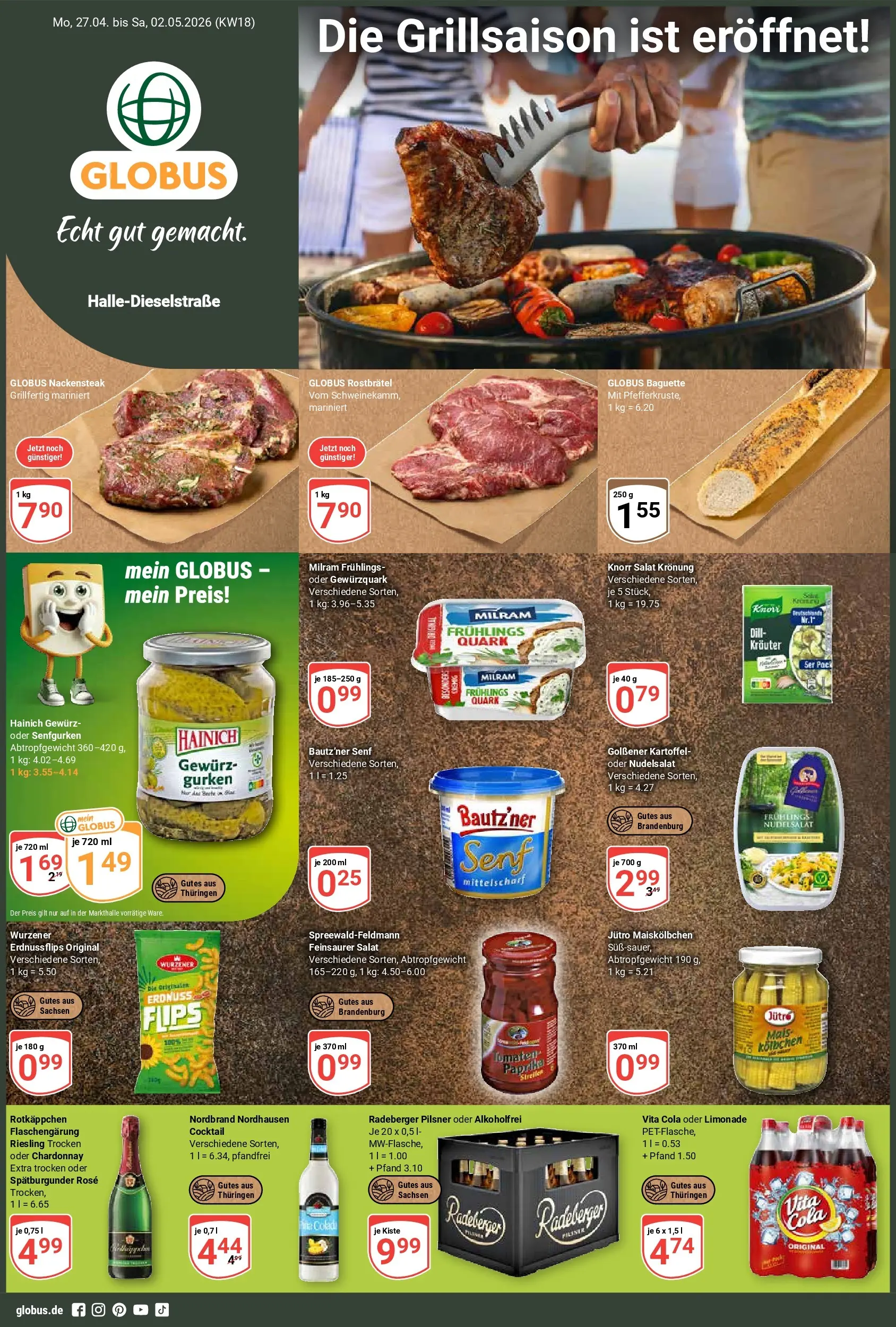 Globus Prospekt Halle (saale)	 (ab 27.04.2026) » Angebote online | Seite: 1 | Produkte: Cola, Baguette, Knorr, Rotkäppchen