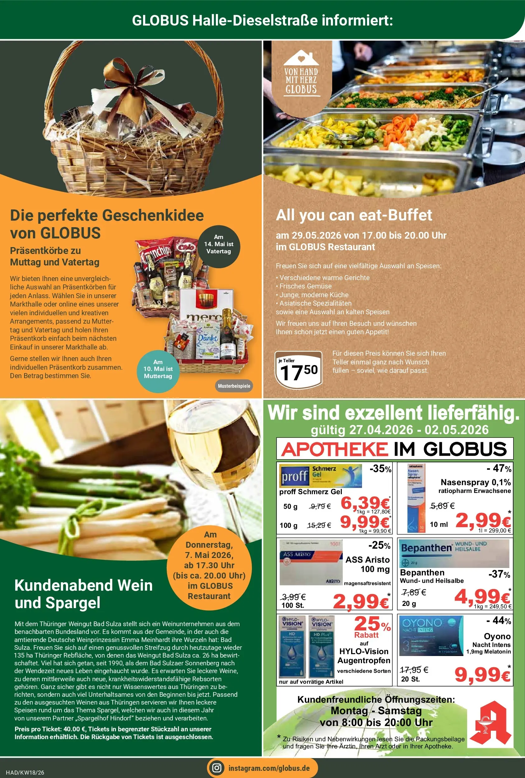 Globus Prospekt Halle (saale)	 (ab 27.04.2026) » Angebote online | Seite: 26 | Produkte: Küche, Spargel, Gemüse, Uhr