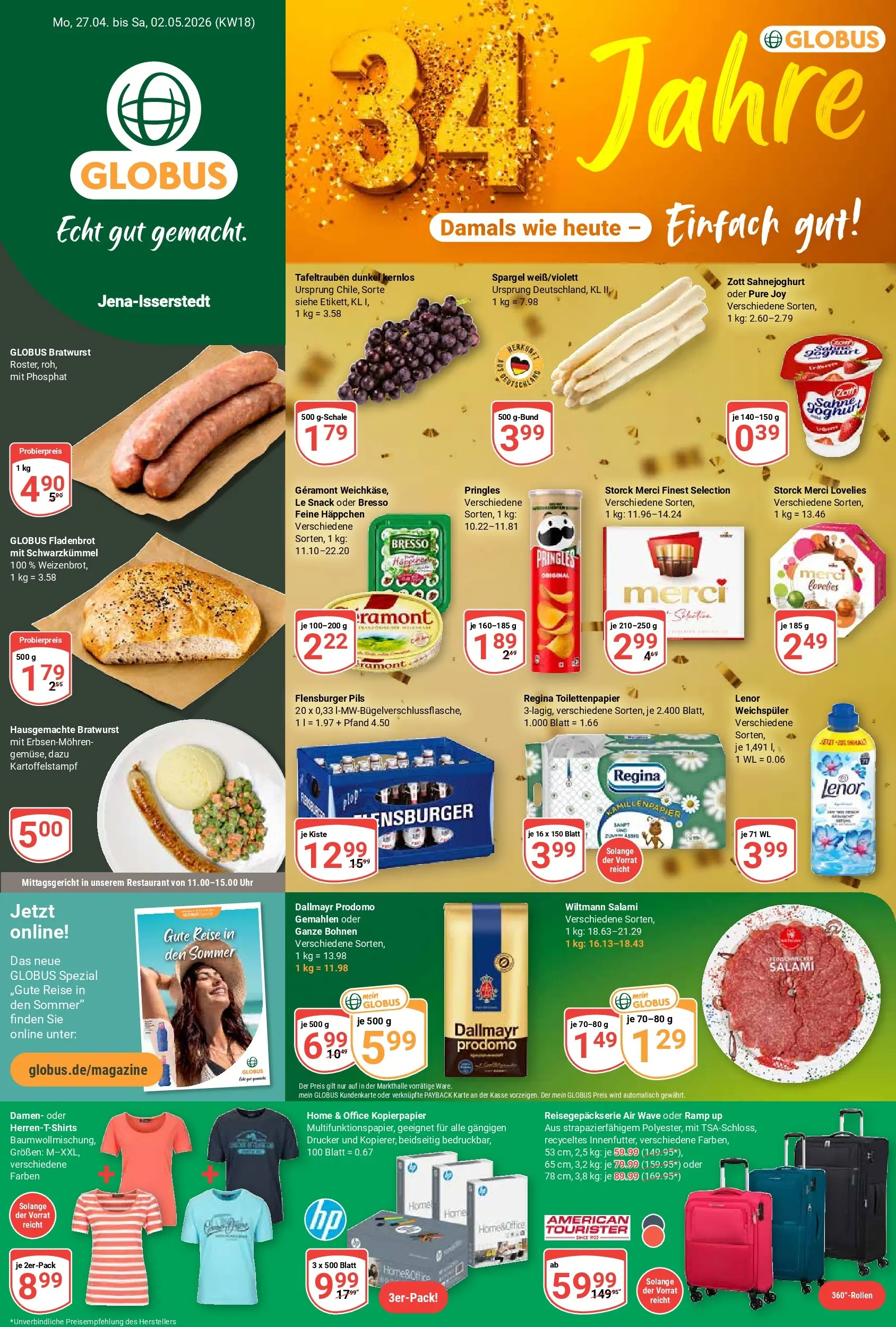 Globus Prospekt Isserstedt	 (ab 27.04.2026) » Angebote online | Seite: 7 | Produkte: Joghurt, Bratwurst, Uhr, Drucker
