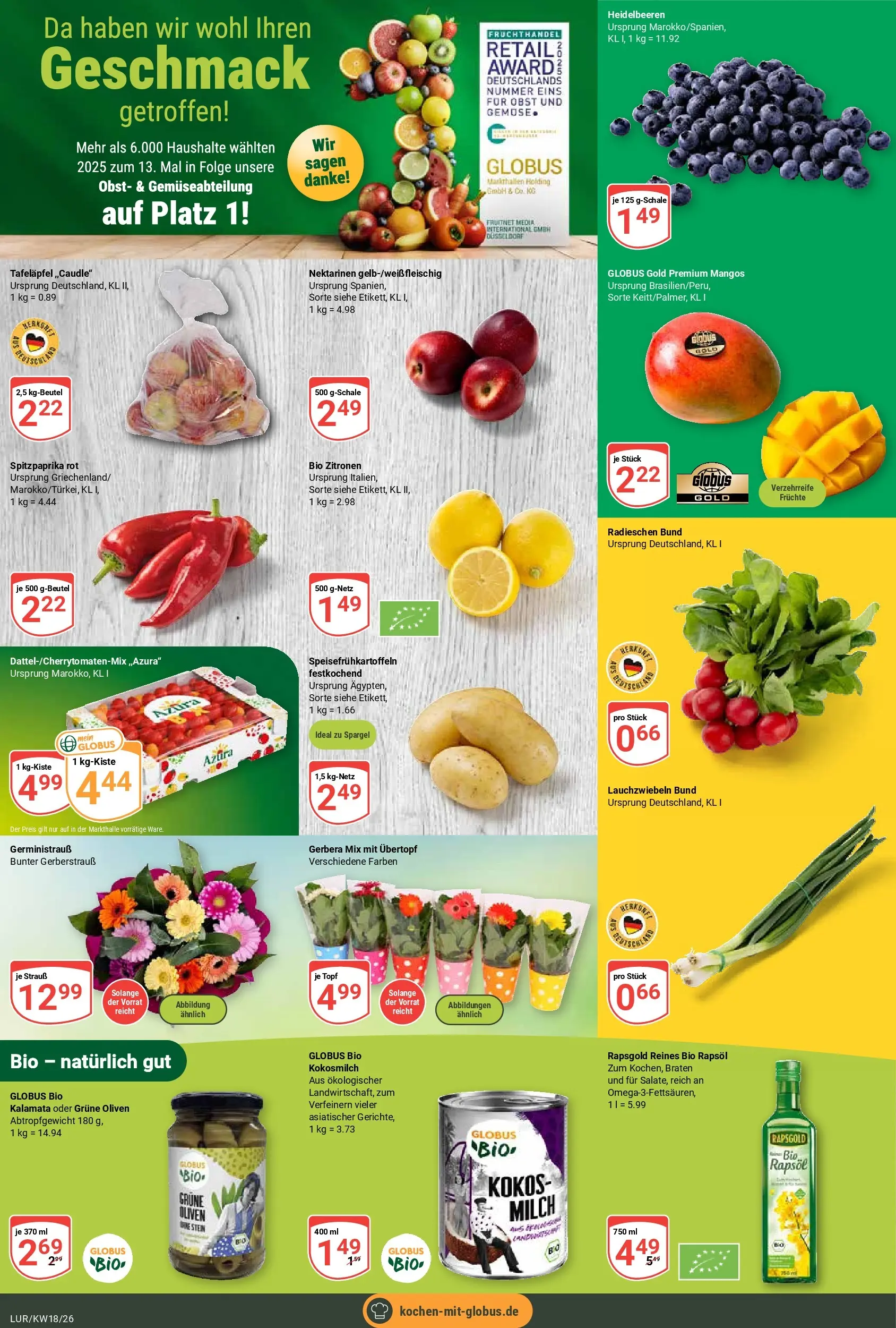 Globus Prospekt Hamburg	 (ab 27.04.2026) » Angebote online | Seite: 9 | Produkte: Milch, Rapsöl, Heidelbeeren, Obst