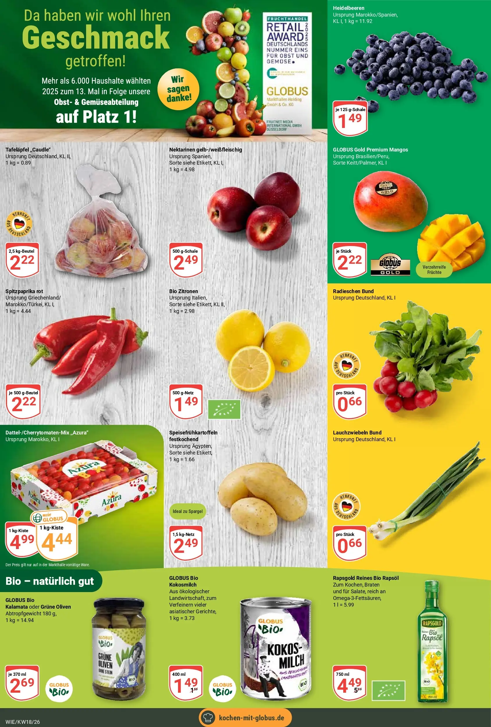 Globus Prospekt Waghäusel	 (ab 27.04.2026) » Angebote online | Seite: 10 | Produkte: Milch, Nektarinen, Rapsöl, Heidelbeeren