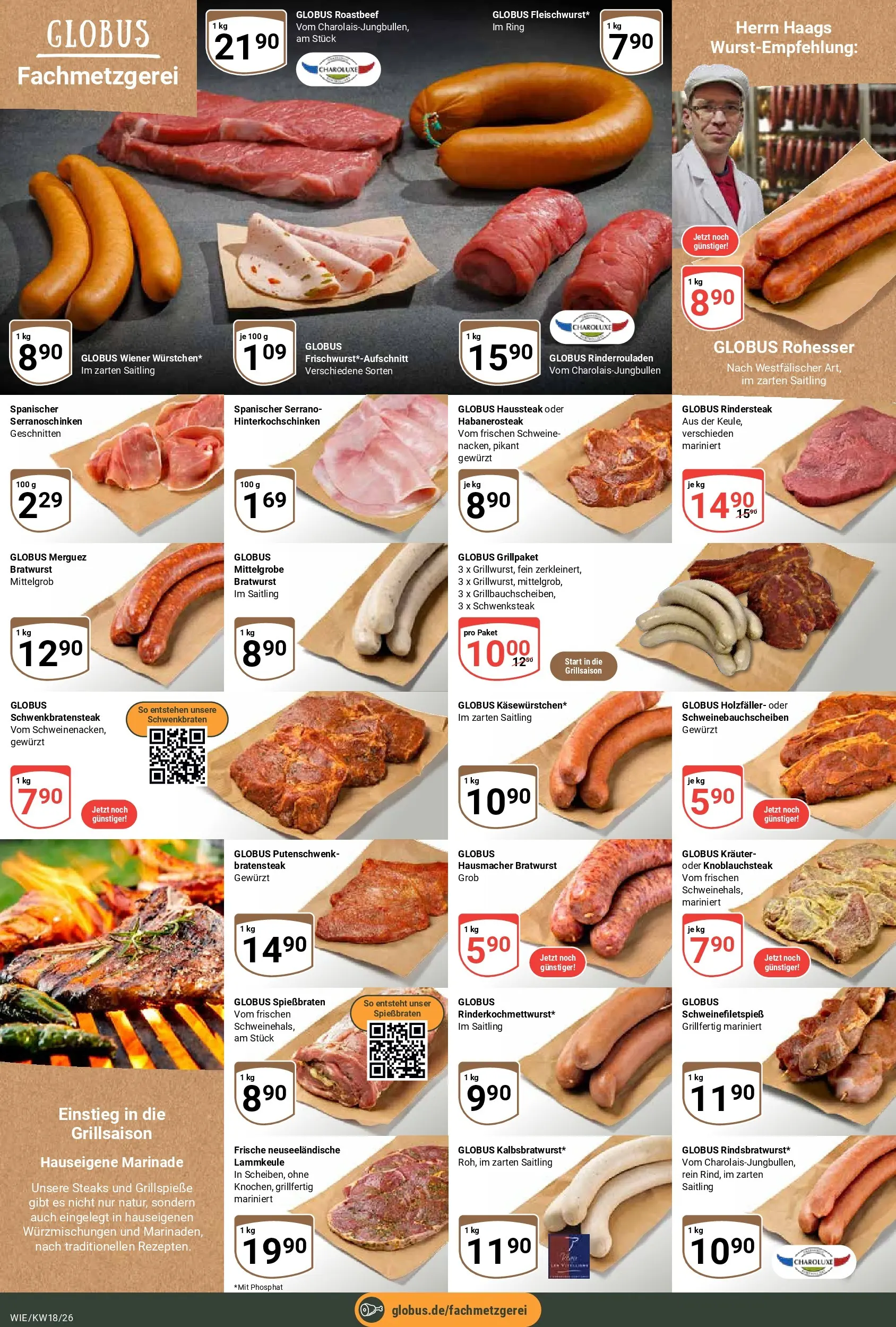 Globus Prospekt Waghäusel	 (ab 27.04.2026) » Angebote online | Seite: 12 | Produkte: Rinderrouladen, Lammkeule, Bratwurst, Roastbeef