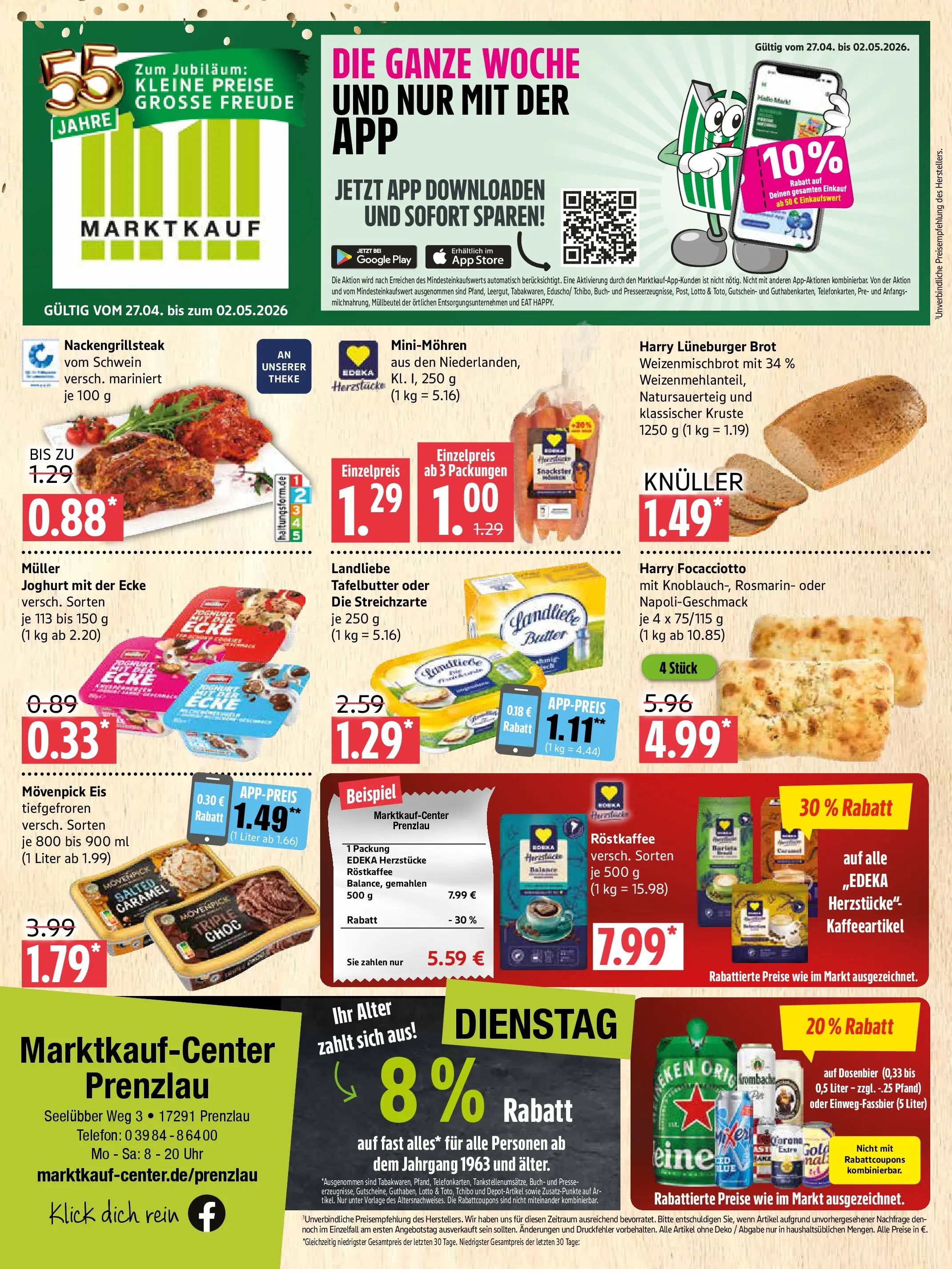 Marktkauf Prospekt Prenzlau (ab 27.04.2026) » Angebote online | Seite: 1 | Produkte: Butter, Theke, Movenpick eis, Uhr