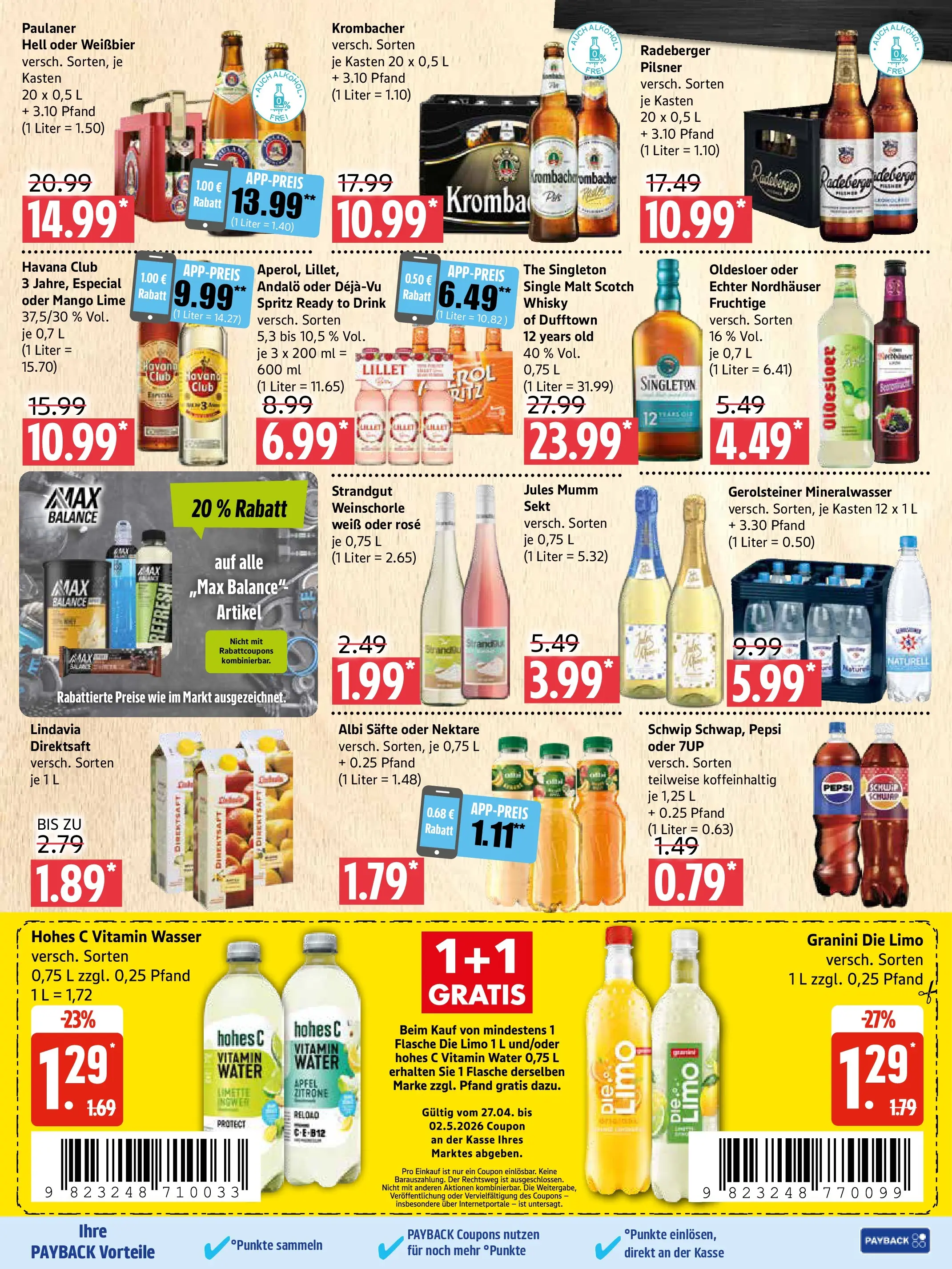 Marktkauf Prospekt Prenzlau (ab 27.04.2026) » Angebote online | Seite: 7 | Produkte: Oldesloer, Lillet, Limette, Paulaner
