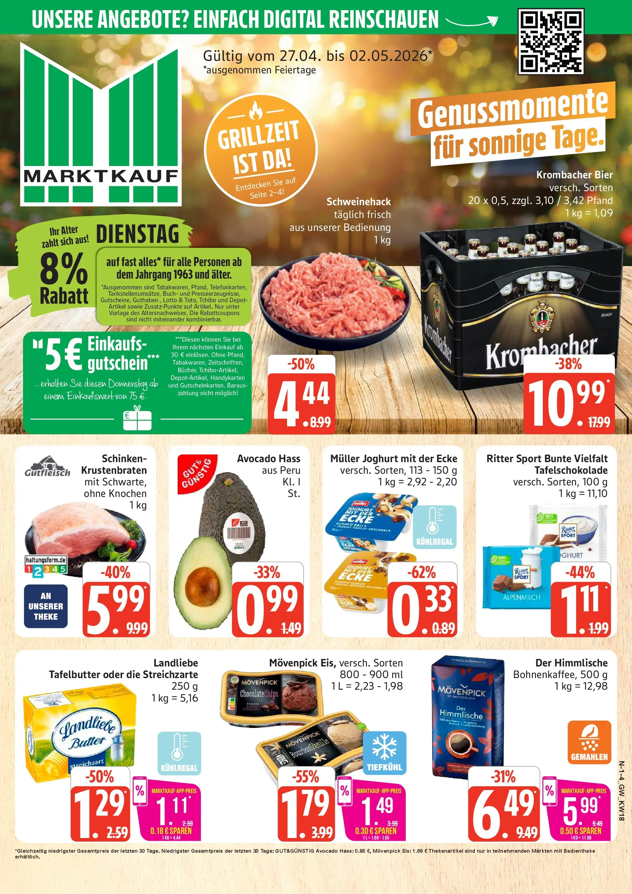 Angebote (ab 27.04.2026) » Angebote Online | Seite: 1 | Produkte: Butter, Landliebe butter, Krustenbraten, Eis