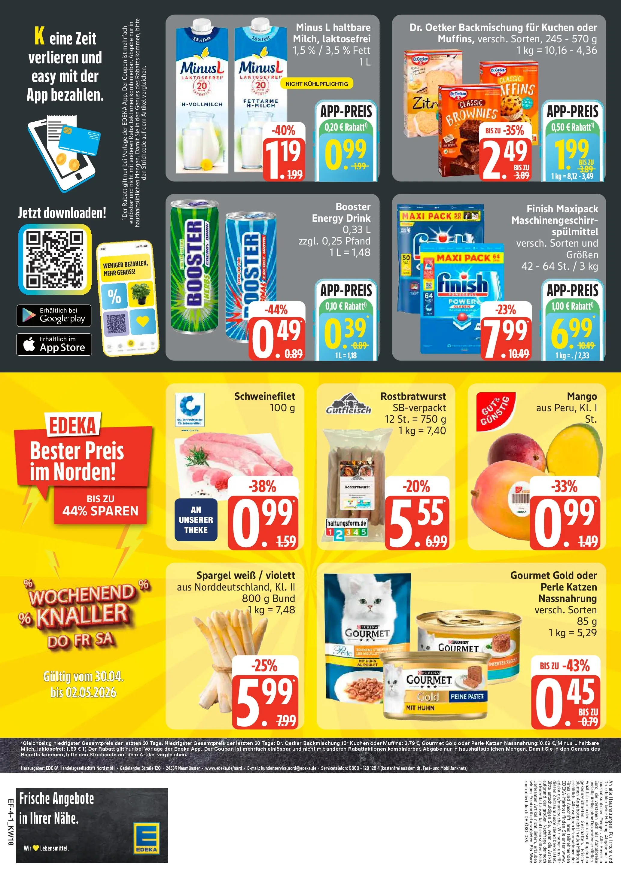 Edeka prospekt Luhnstedt	 (ab 27.04.2026) » Angebote Online | Seite: 4 | Produkte: Milch, Spargel, Finish, Schweinefilet