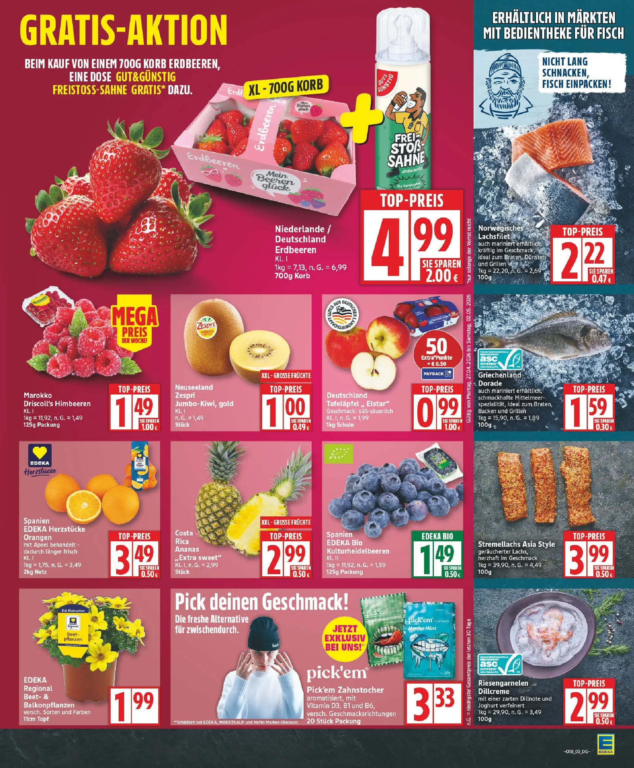Edeka prospekt Zossen	 (ab 27.04.2026) » Angebote Online | Seite: 3 | Produkte: Korb, Orangen, Erdbeeren, Sahne