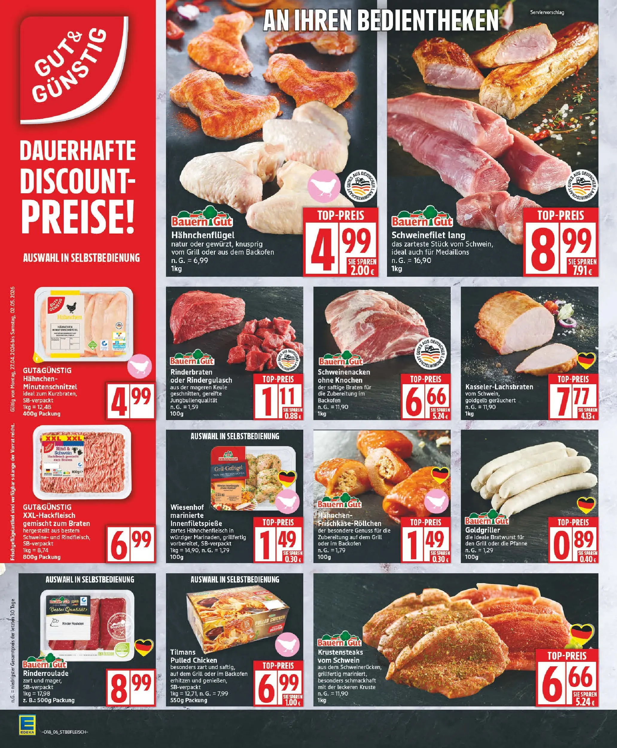 Edeka prospekt Zossen	 (ab 27.04.2026) » Angebote Online | Seite: 6 | Produkte: Rinderbraten, Rindergulasch, Hahnchen, Steak