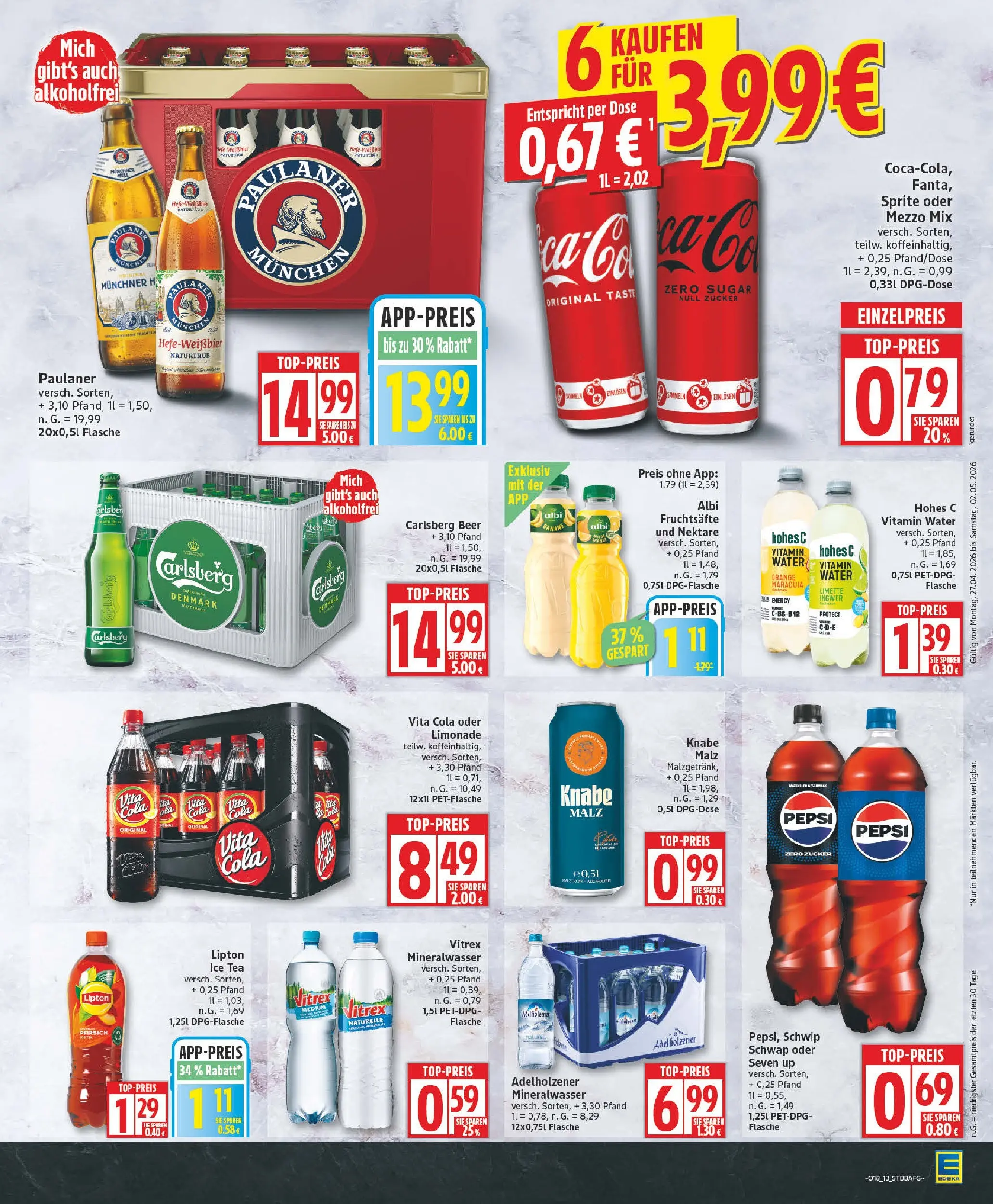 Edeka prospekt Zossen	 (ab 27.04.2026) » Angebote Online | Seite: 13 | Produkte: Fanta, Adelholzener, Vita cola, Hohes c