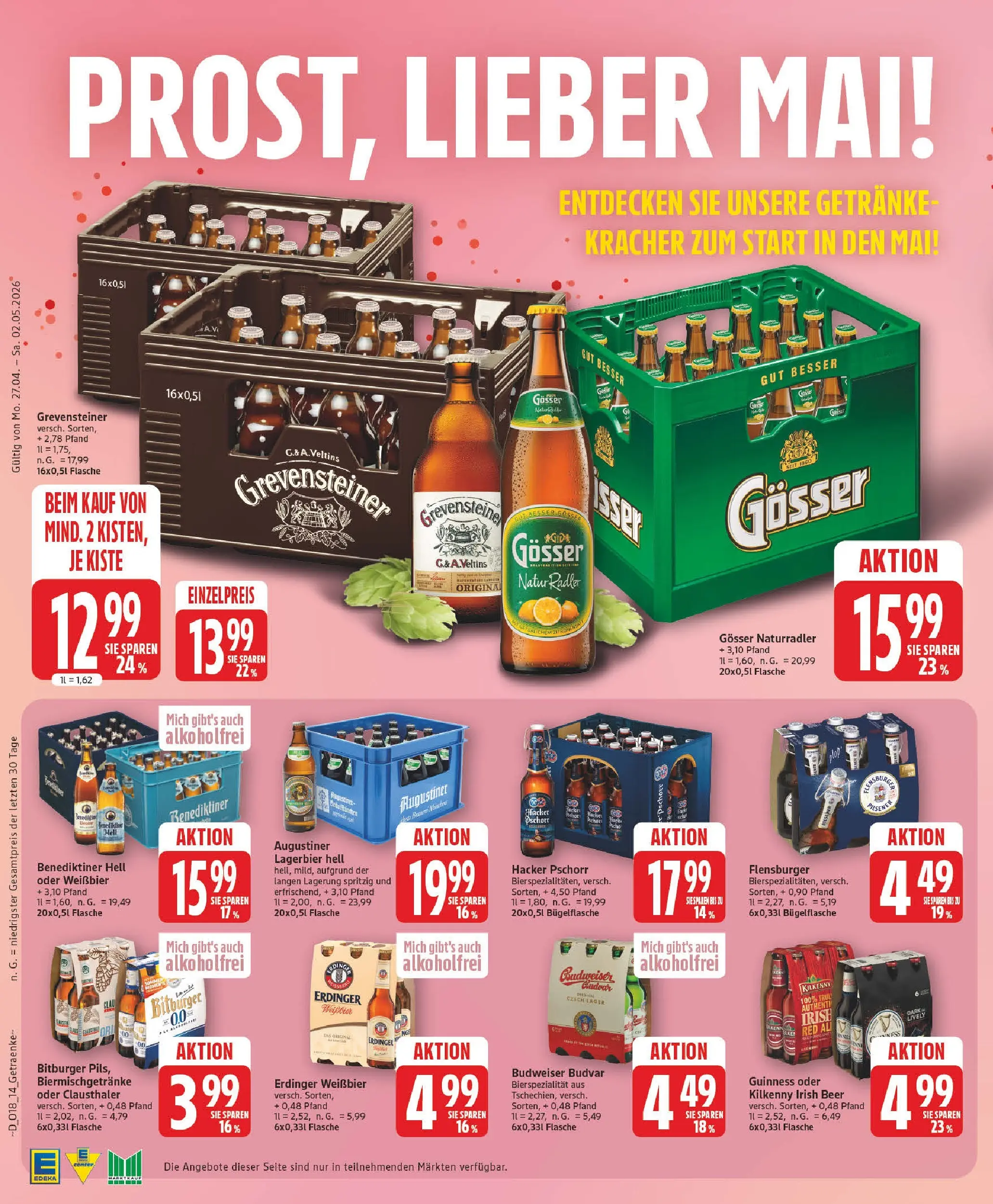 Edeka prospekt Zossen	 (ab 27.04.2026) » Angebote Online | Seite: 14 | Produkte: Benediktiner hell, Flensburger, Budweiser, Veltins