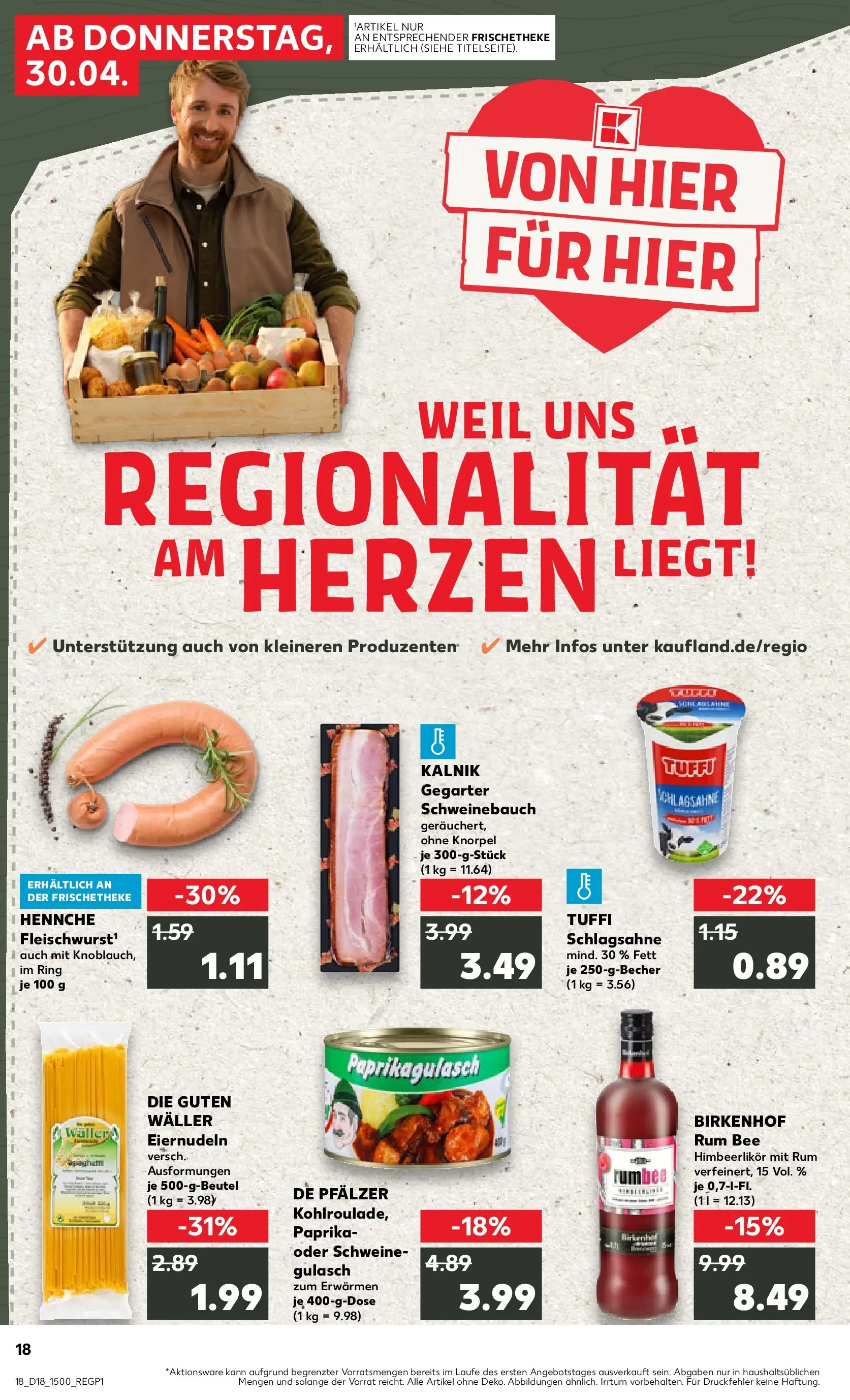 Prospekt Kaufland ab 30.04.2026 » Angebote Online zum Blättern | Seite: 18 | Produkte: Schlagsahne, Rum, Paprika, Gulasch