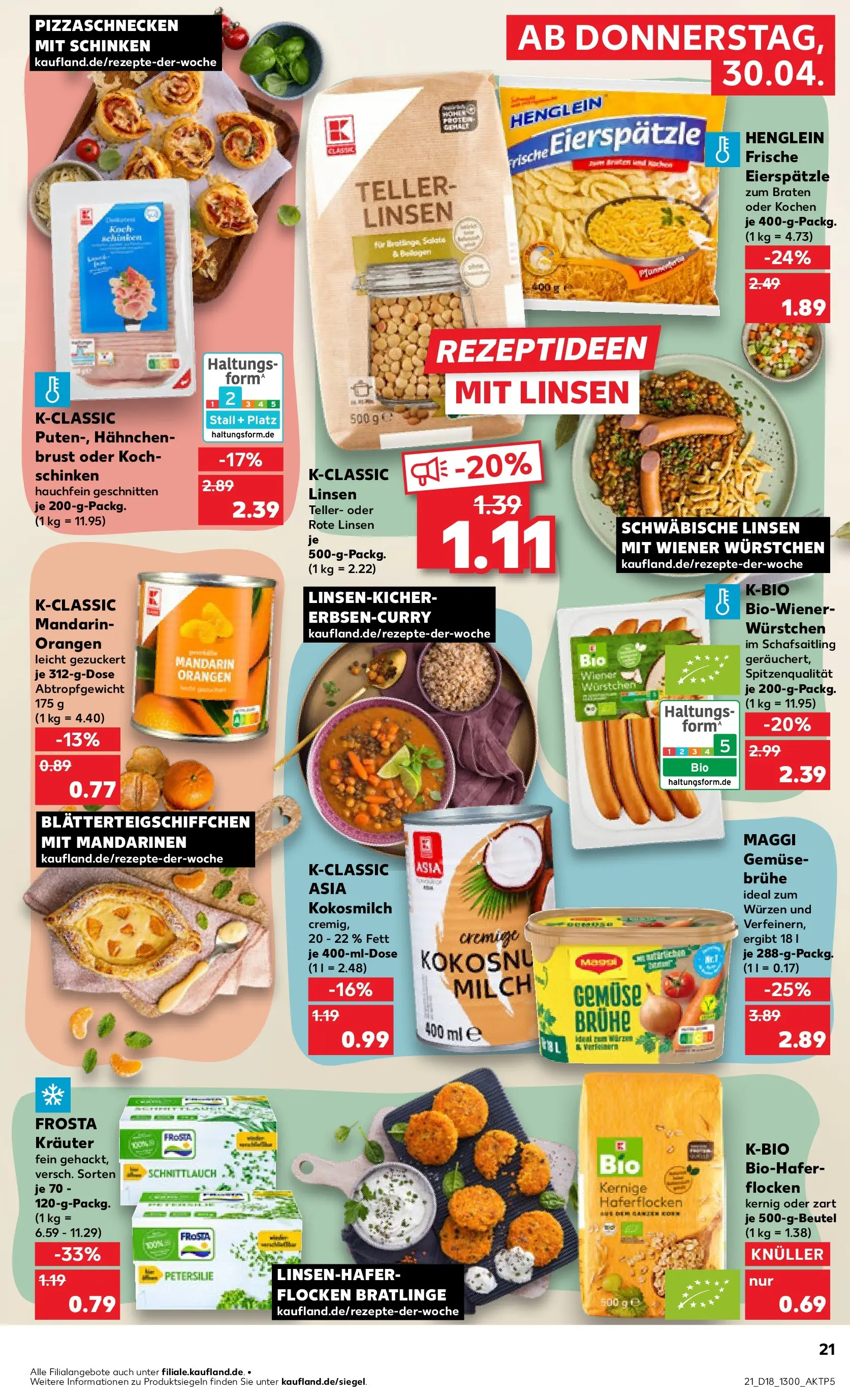 Prospekt Kaufland ab 29.04.2026 » Angebote Online zum Blättern | Seite: 21 | Produkte: Wiener wurstchen, Maggi, Milch, Gemüse