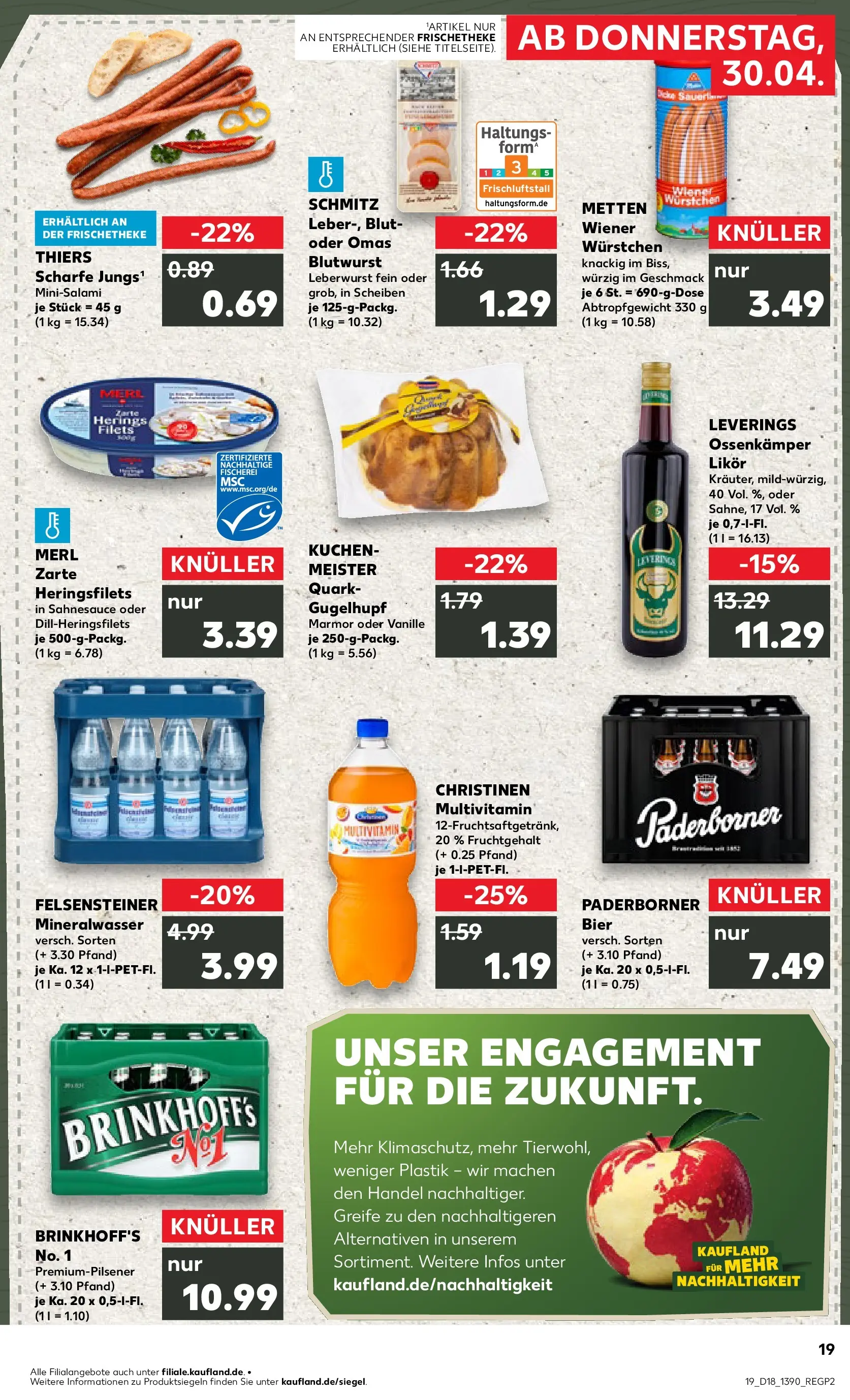 Prospekt Kaufland ab 30.04.2026 » Angebote Online zum Blättern | Seite: 19 | Produkte: Bier, Likör, Salami, Kuchen