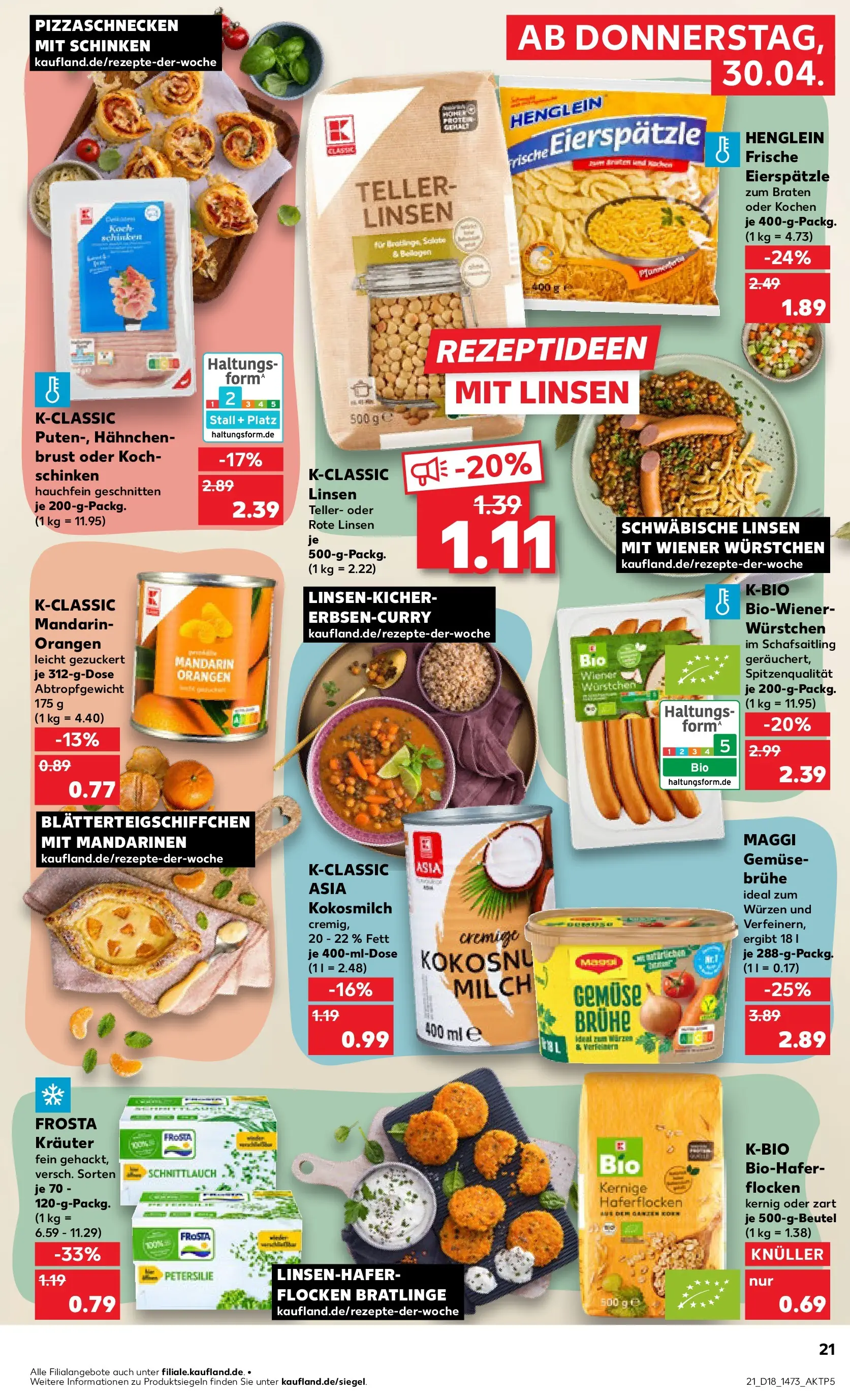 Prospekt Kaufland ab 29.04.2026 » Angebote Online zum Blättern | Seite: 21 | Produkte: Wiener wurstchen, Pasta, Pizza, Flocken