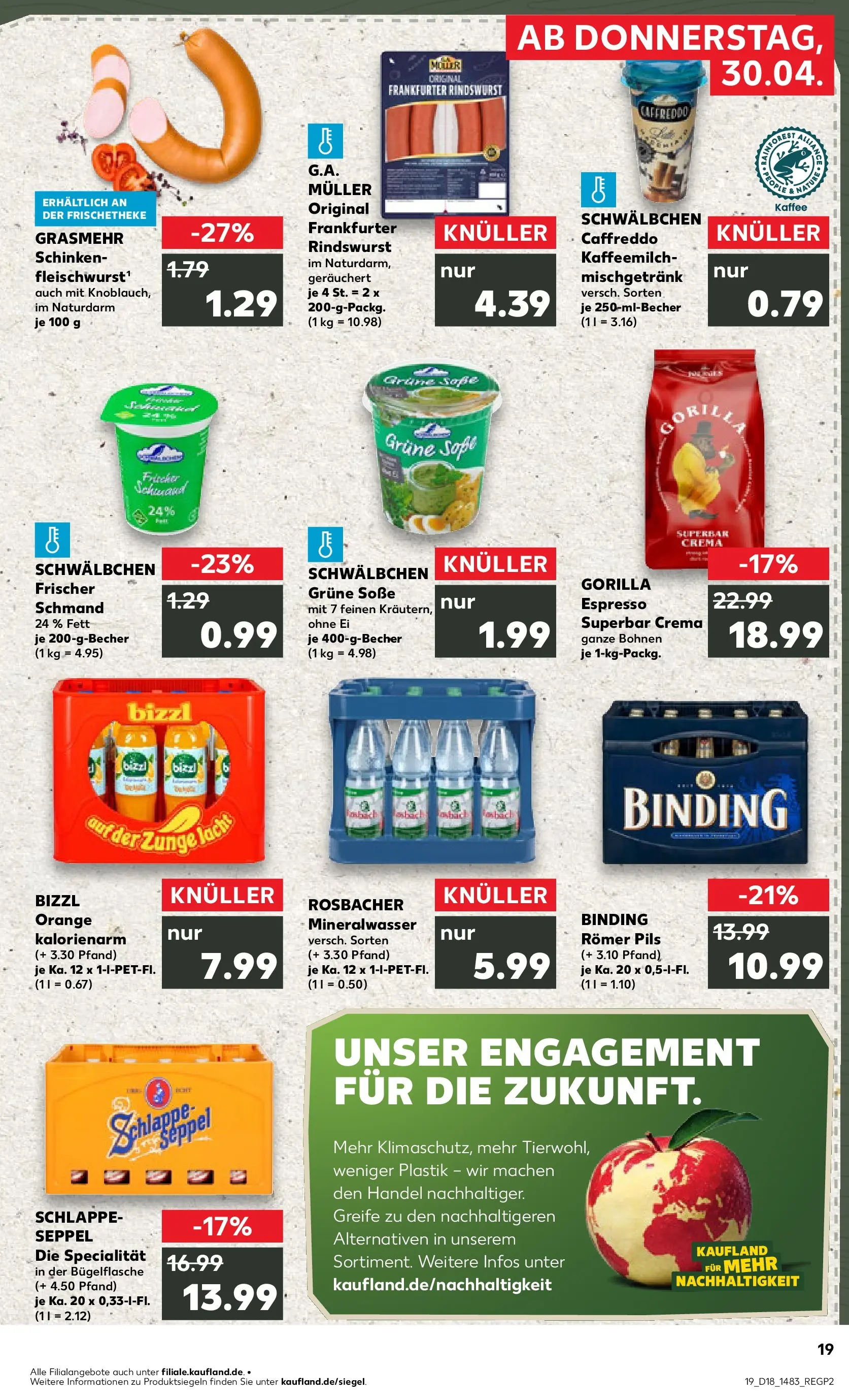 Prospekt Kaufland ab 30.04.2026 » Angebote Online zum Blättern | Seite: 19 | Produkte: Kaffee, Pils, Mineralwasser, Schinken