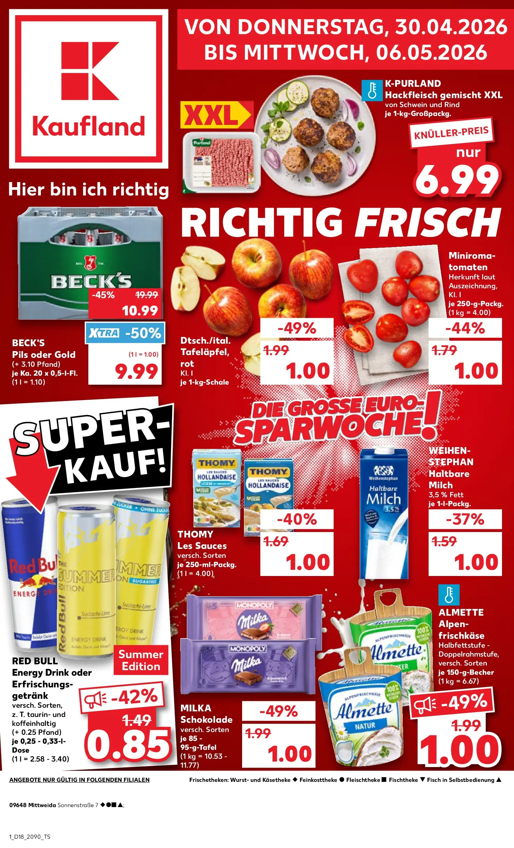 Prospekt Kaufland ab 30.04.2026 » Angebote Online zum Blättern | Seite: 1 | Produkte: Red bull, Thomy les sauces, Schokolade, Haltbare milch