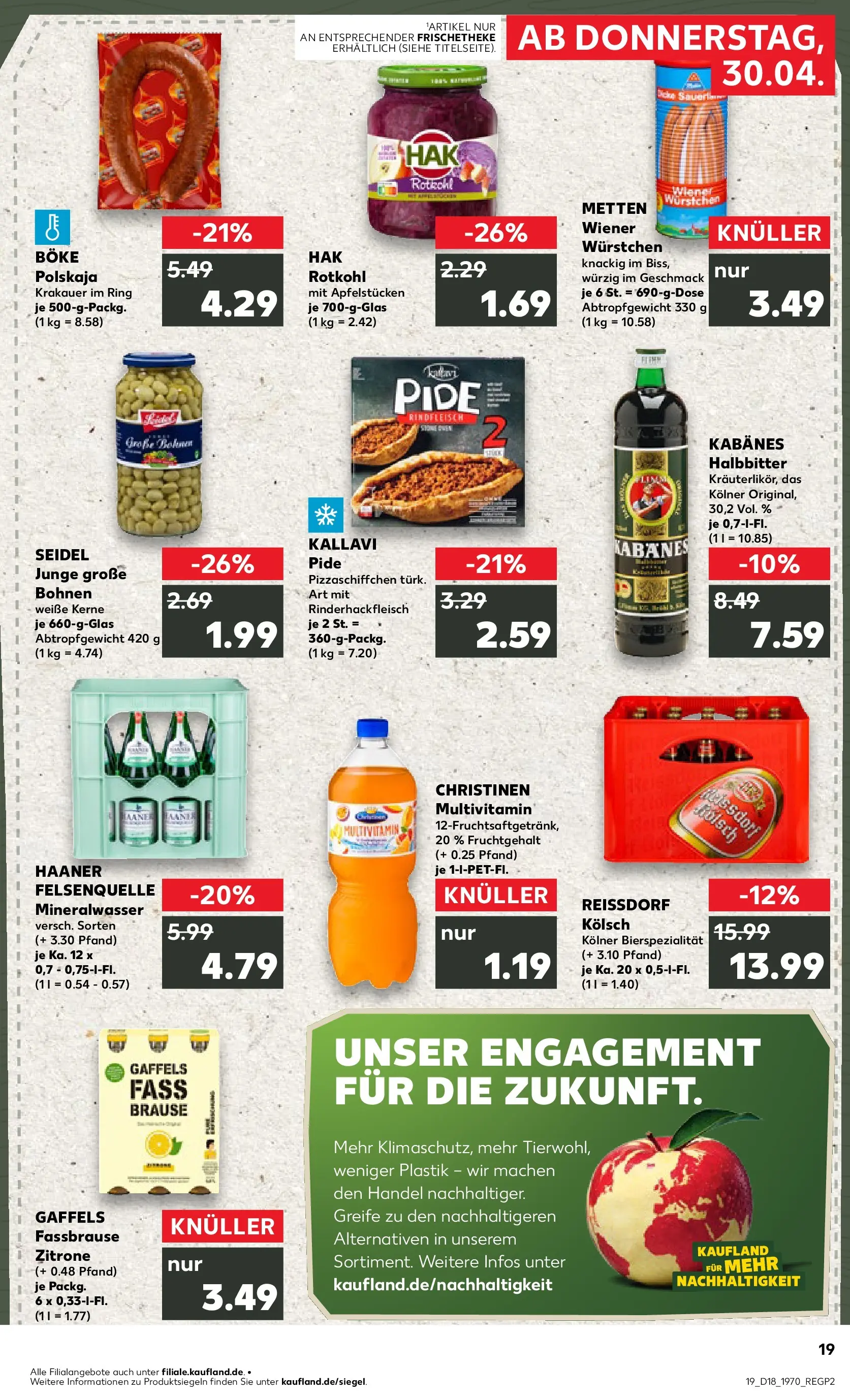Prospekt Kaufland ab 30.04.2026 » Angebote Online zum Blättern | Seite: 19 | Produkte: Rotkohl, Pizza, Fassbrause, Rindfleisch