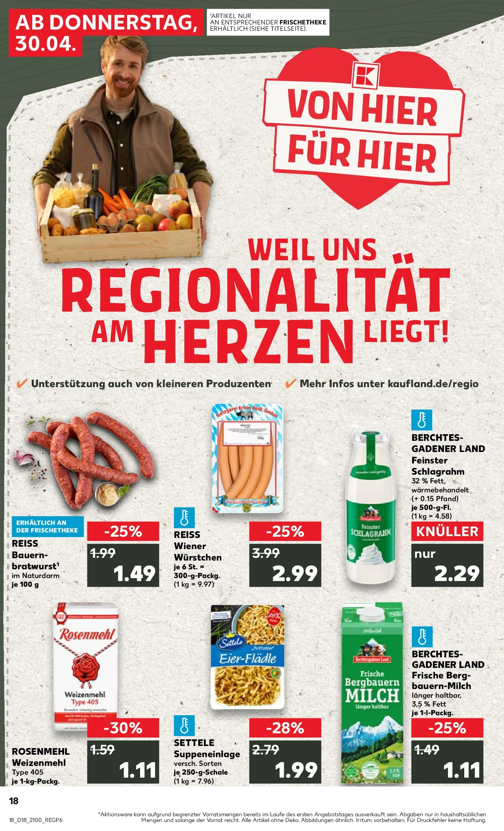 Prospekt Kaufland ab 30.04.2026 » Angebote Online zum Blättern | Seite: 18 | Produkte: Wiener wurstchen, Milch, Weizenmehl