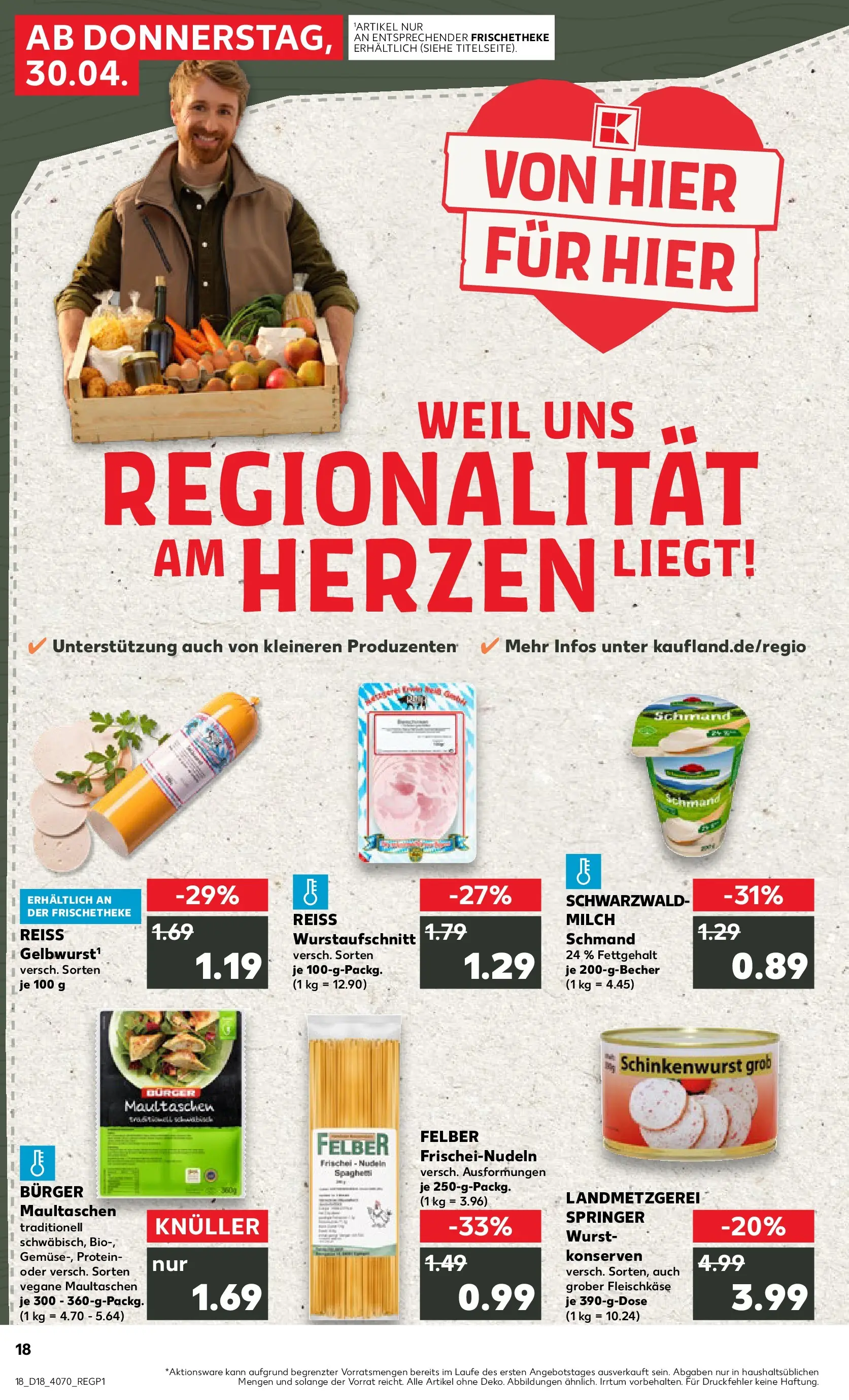 Prospekt Kaufland ab 30.04.2026 » Angebote Online zum Blättern | Seite: 18 | Produkte: Wurst, Pasta, Nudeln, Maultaschen