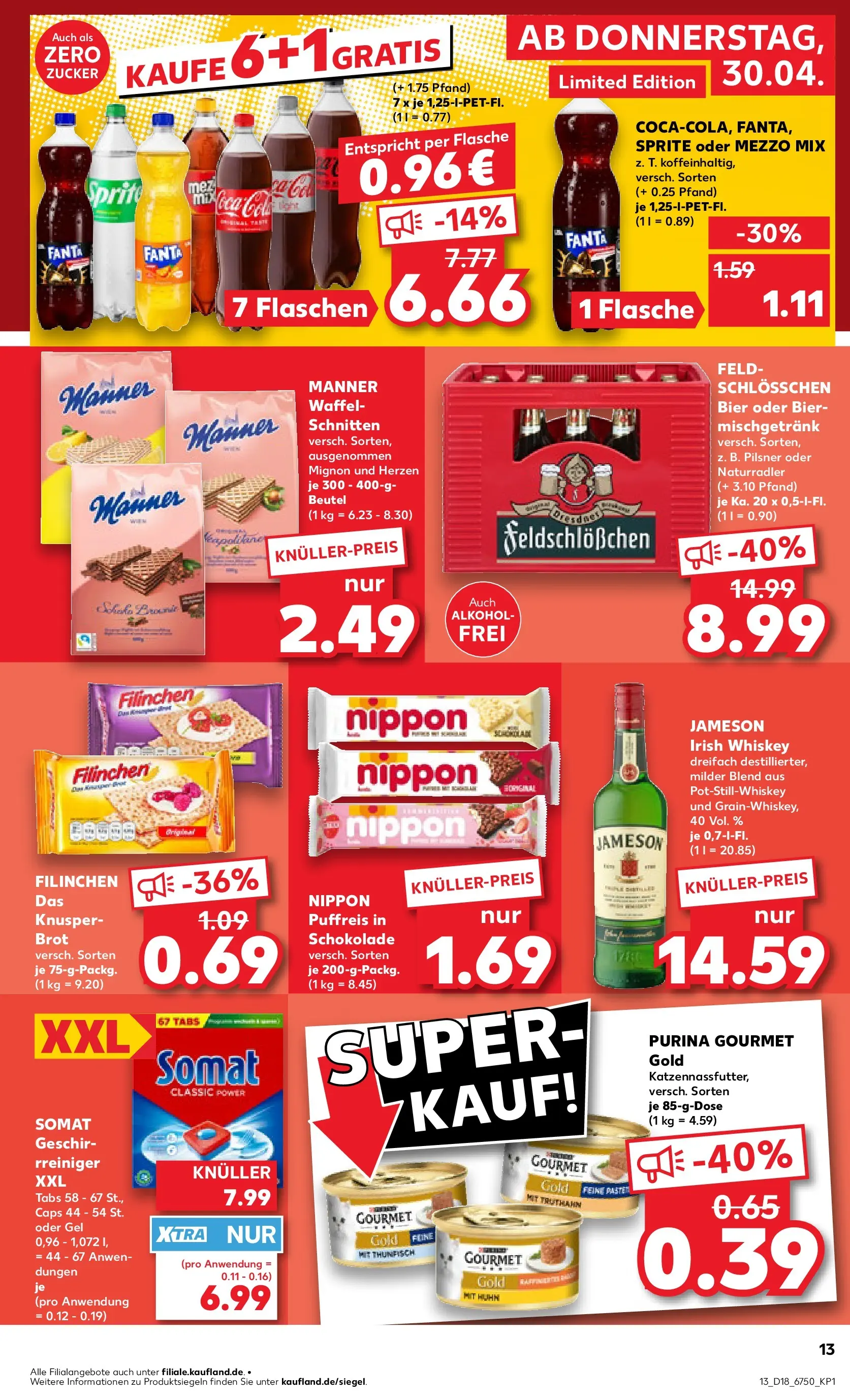 Prospekt Kaufland ab 30.04.2026 » Angebote Online zum Blättern | Seite: 13 | Produkte: Fanta, Schokolade, Purina gourmet gold, Whiskey