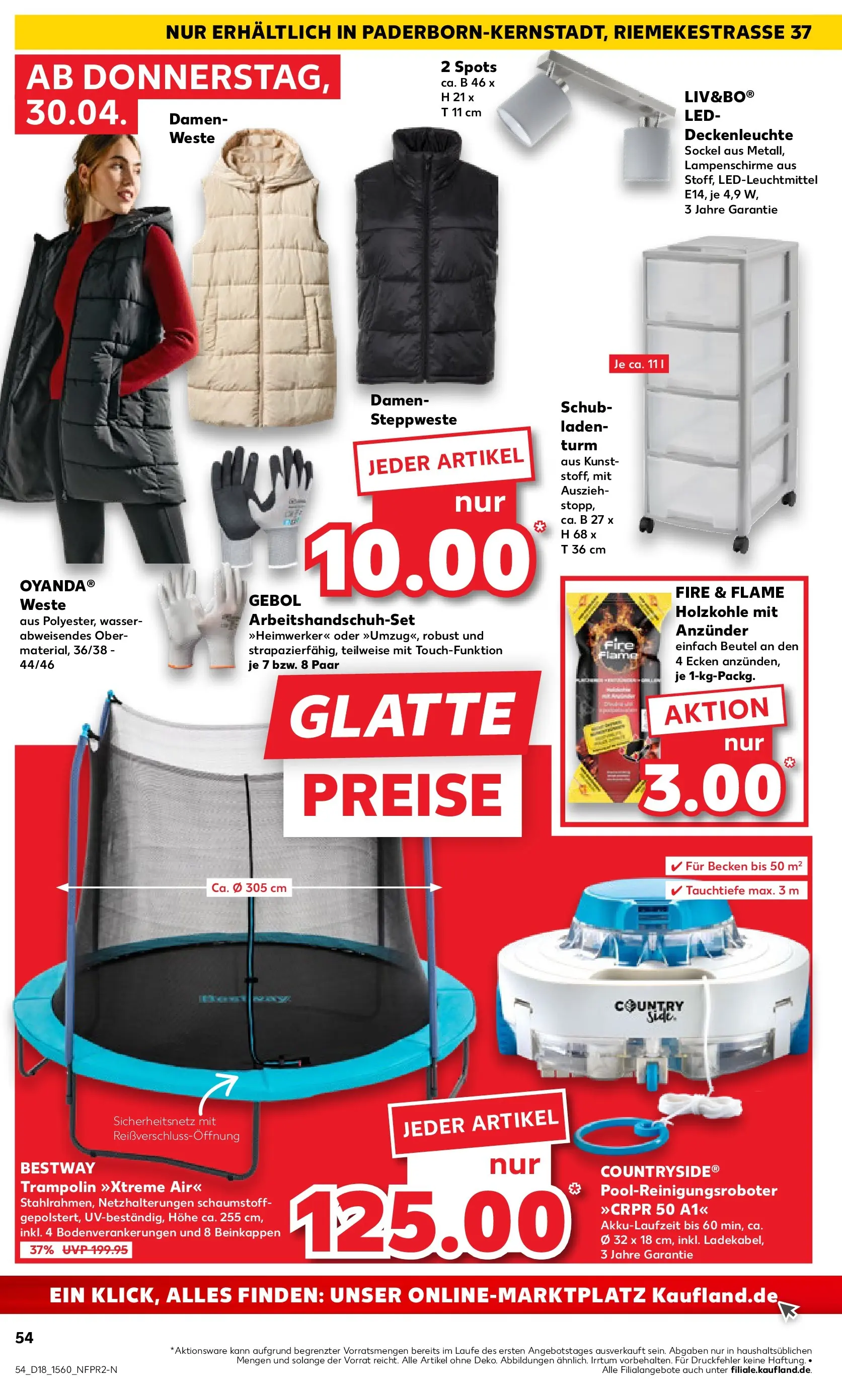 Prospekt Kaufland ab 30.04.2026 » Angebote Online zum Blättern | Seite: 54 | Produkte: Steppweste, Trampoline, Wasser, Weste