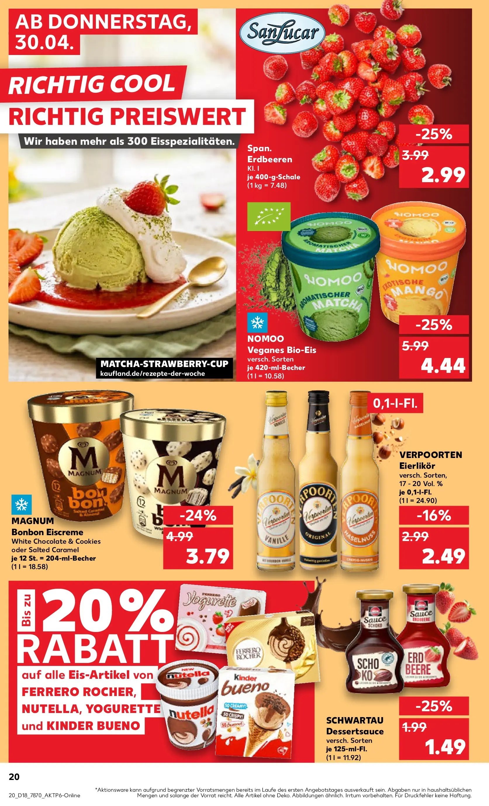 Prospekt Kaufland ab 30.04.2026 » Angebote Online zum Blättern | Seite: 20 | Produkte: Yogurette, Kinder bueno, Eiscreme, Erdbeeren