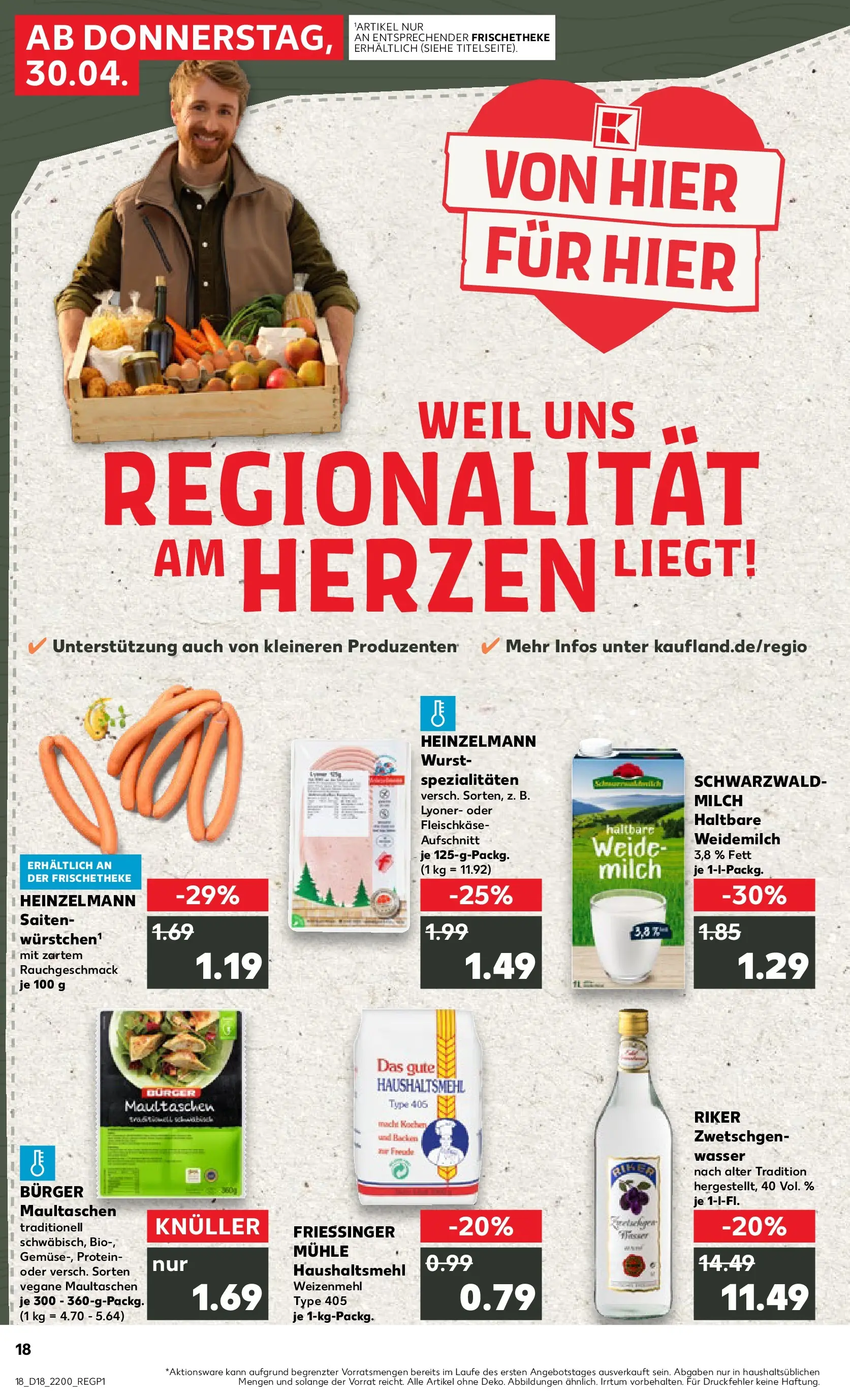 Prospekt Kaufland ab 30.04.2026 » Angebote Online zum Blättern | Seite: 18 | Produkte: Weizenmehl, Zwetschgen, Wasser, Wurst