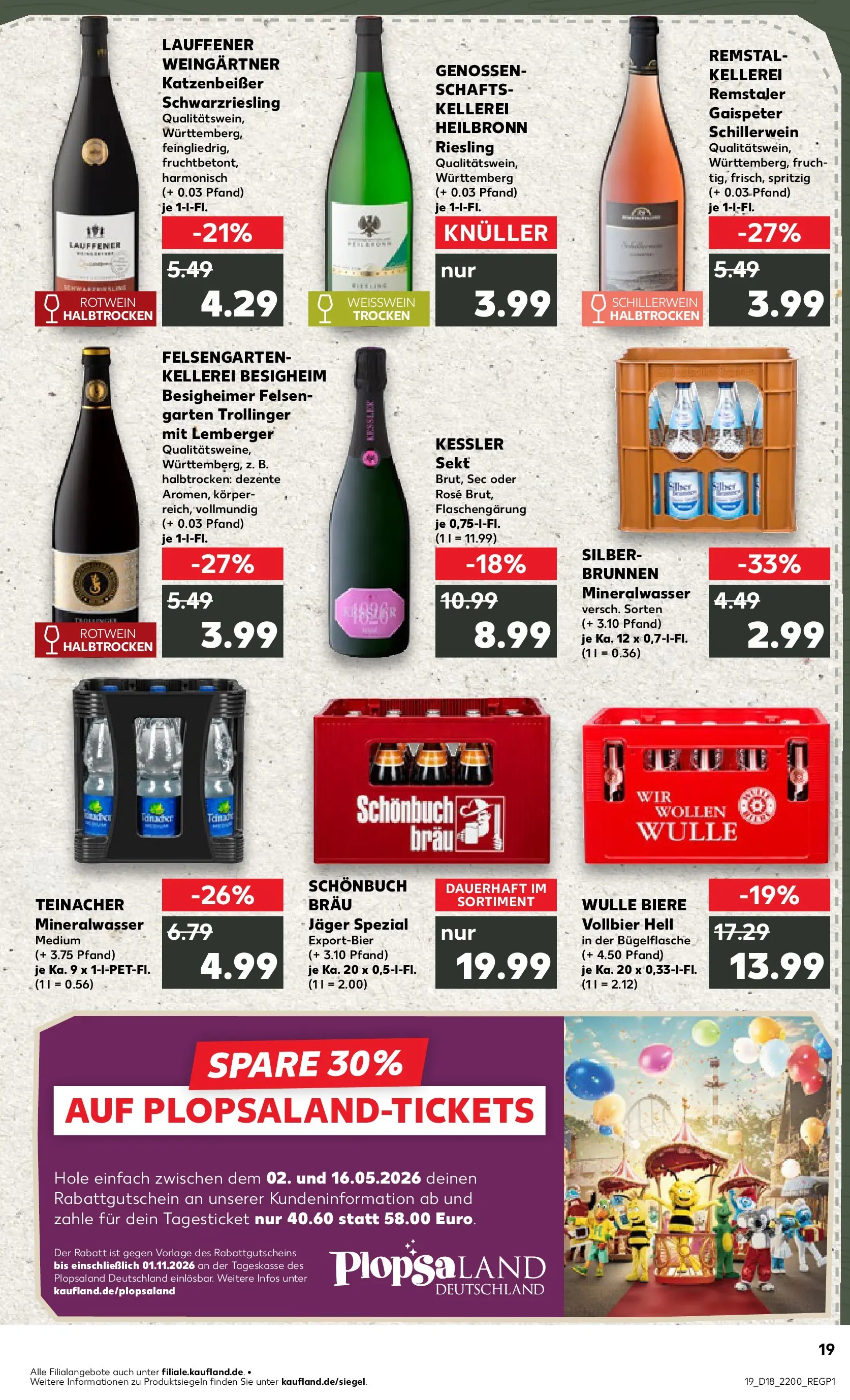 Prospekt Kaufland ab 30.04.2026 » Angebote Online zum Blättern | Seite: 19 | Produkte: Weißwein, Rotwein, Sekt, Mineralwasser