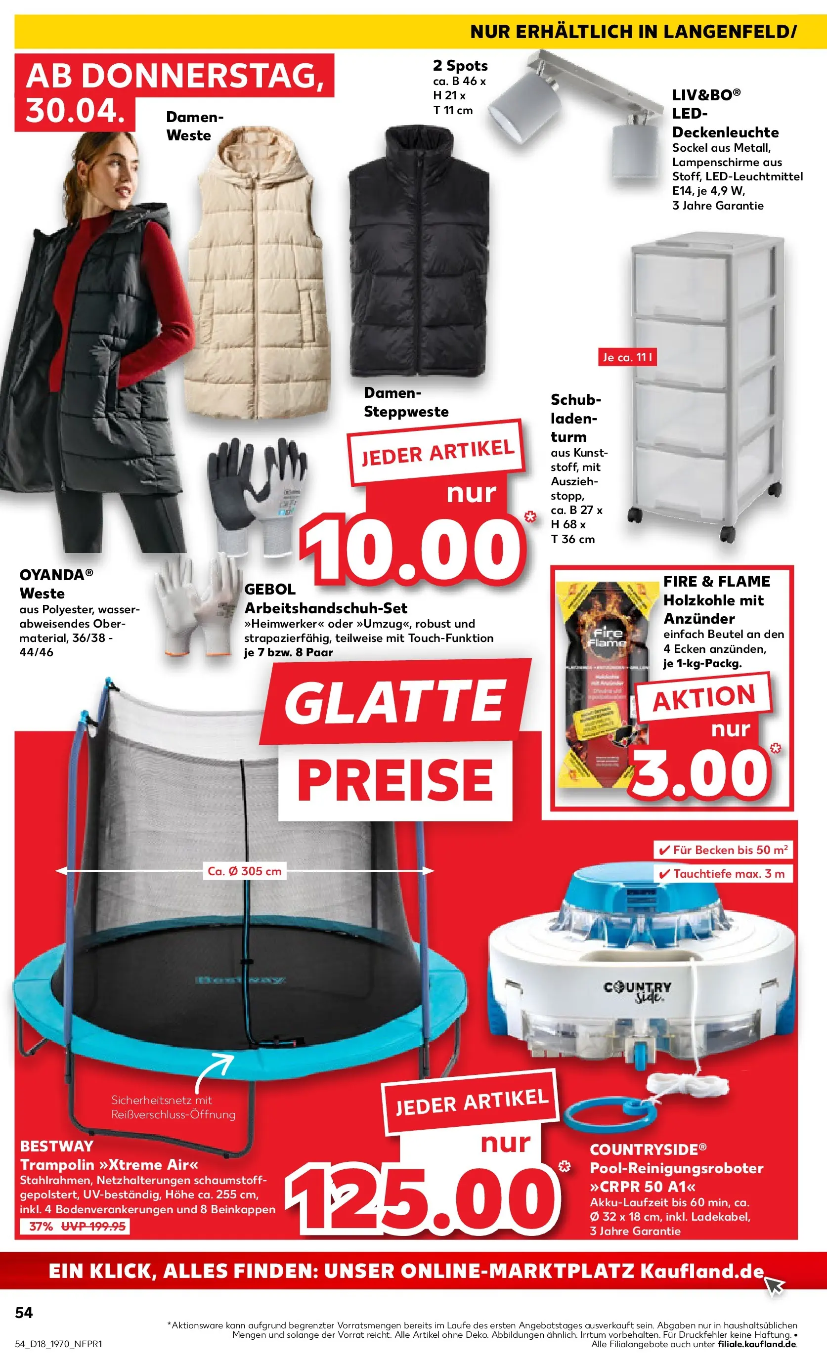 Prospekt Kaufland ab 30.04.2026 » Angebote Online zum Blättern | Seite: 54 | Produkte: Steppweste, Trampoline, Wasser, Weste