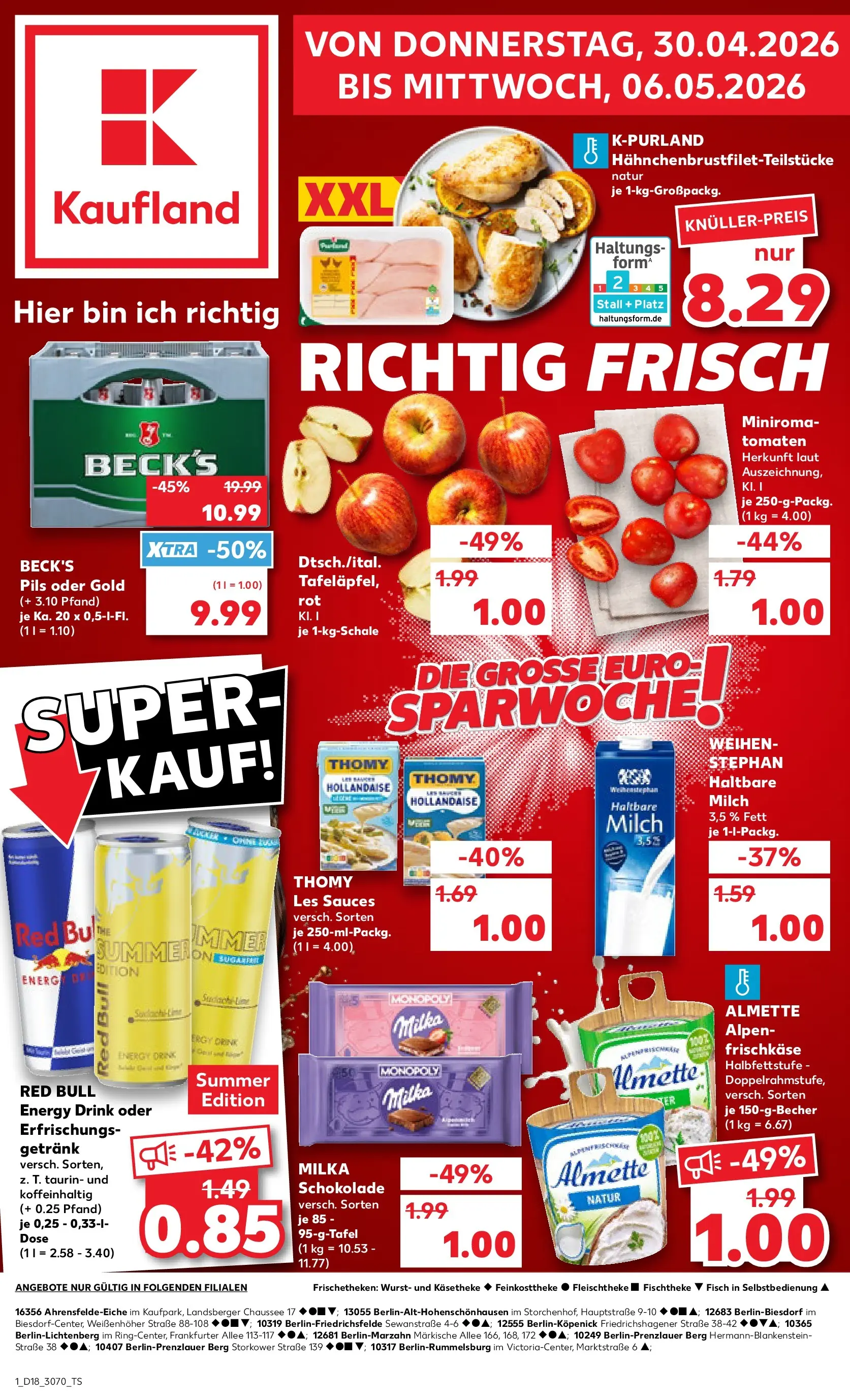 Prospekt Kaufland ab 30.04.2026 » Angebote Online zum Blättern | Seite: 1 | Produkte: Almette, Thomy les sauces, Tomaten, Milka