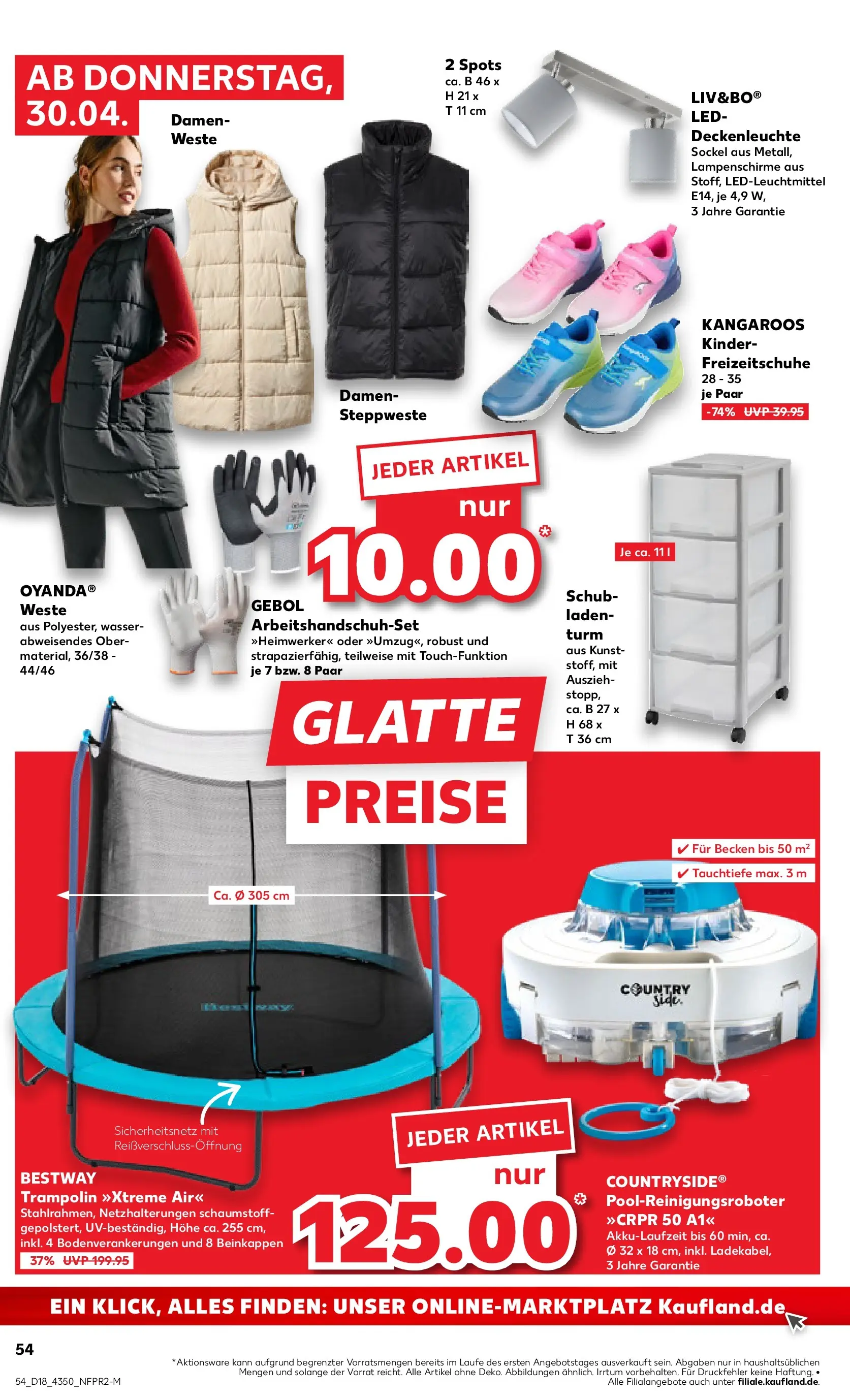 Prospekt Kaufland ab 30.04.2026 » Angebote Online zum Blättern | Seite: 54 | Produkte: Steppweste, Trampoline, Wasser, Weste