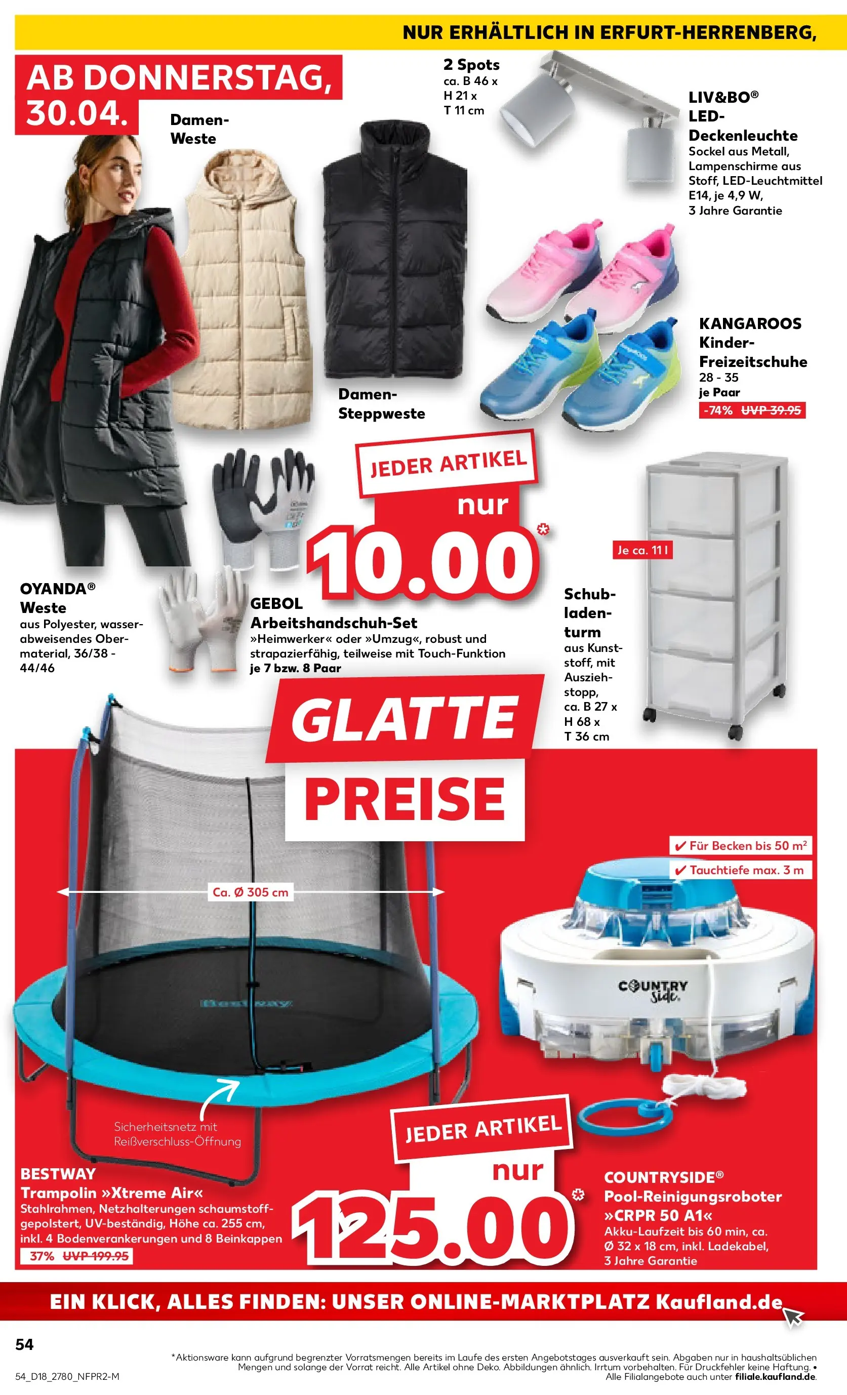 Prospekt Kaufland ab 30.04.2026 » Angebote Online zum Blättern | Seite: 54 | Produkte: Steppweste, Trampoline, Wasser, Weste