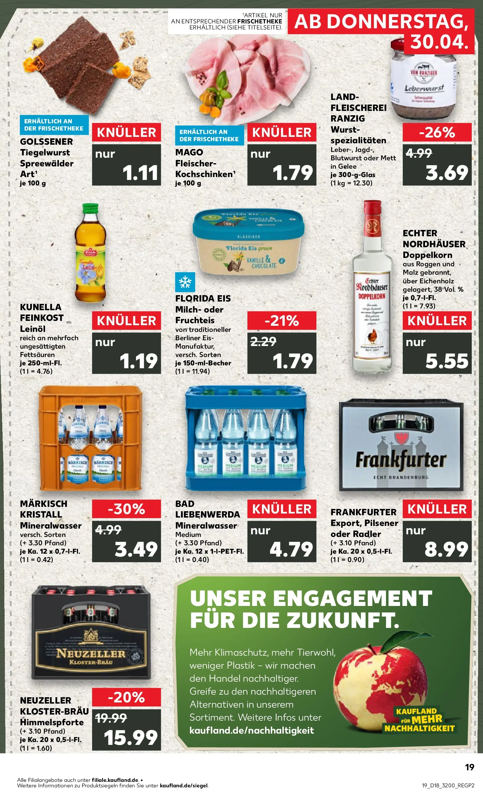 Prospekt Kaufland ab 30.04.2026 » Angebote Online zum Blättern | Seite: 19 | Produkte: Berliner, Milch, Mineralwasser, Wurst