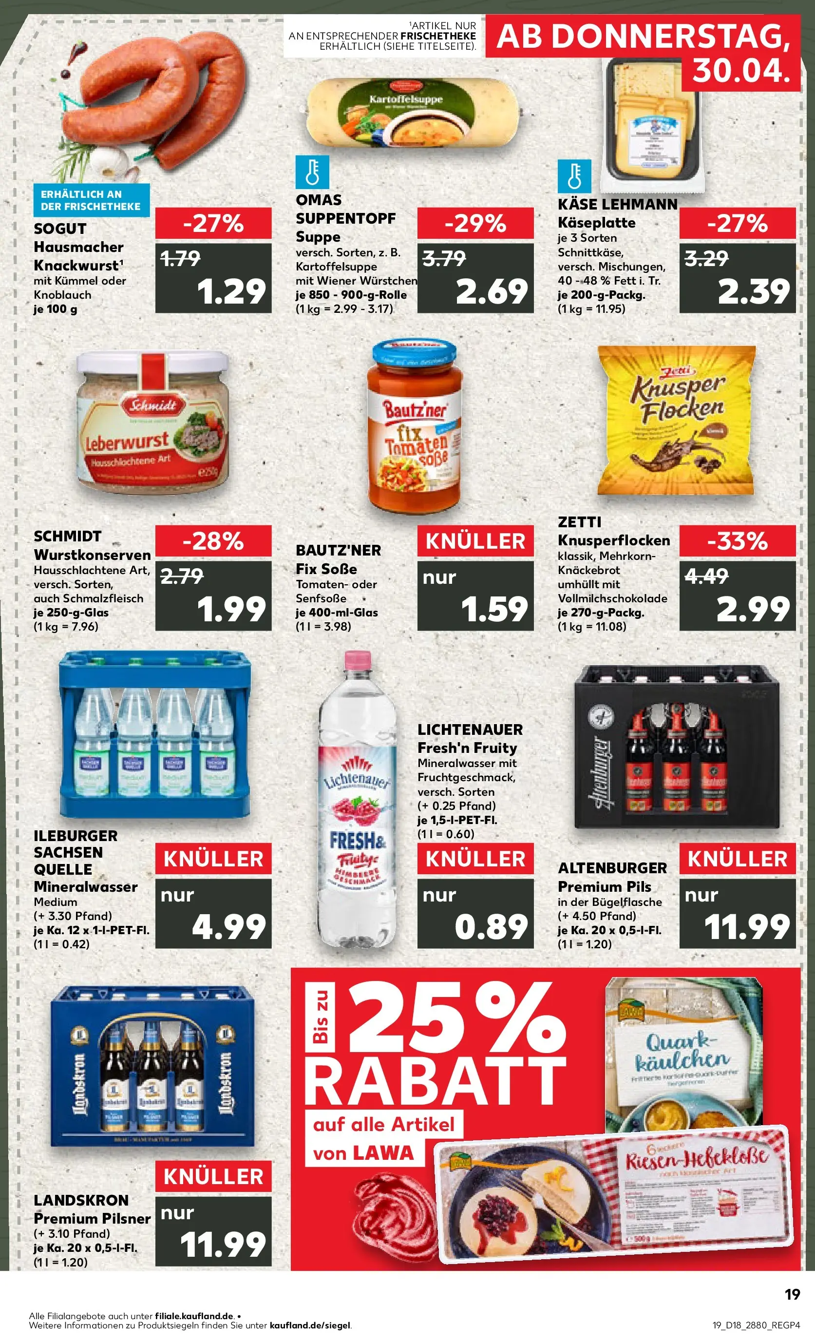 Prospekt Kaufland ab 30.04.2026 » Angebote Online zum Blättern | Seite: 19 | Produkte: Käse, Pils, Soße, Flocken