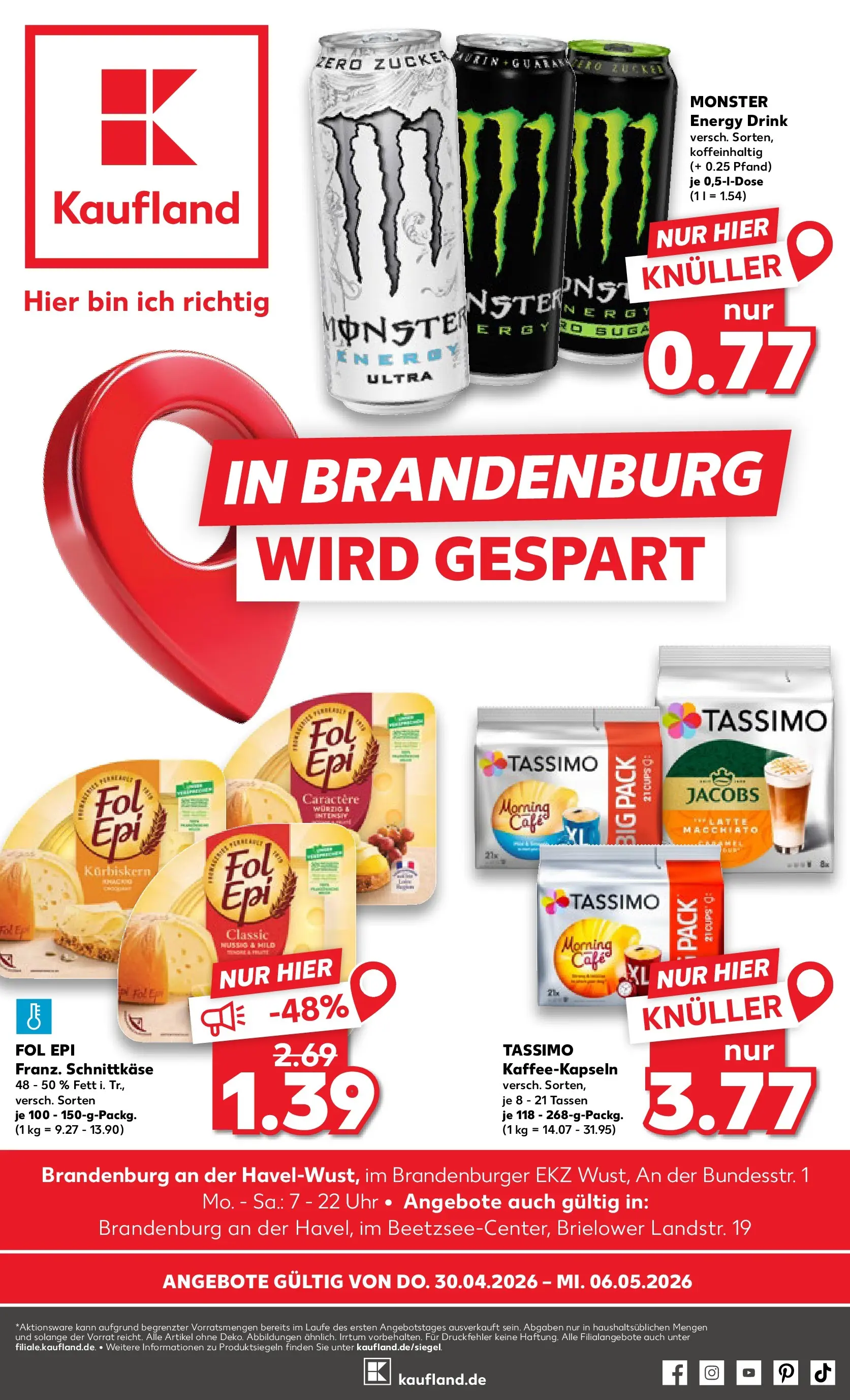 Prospekt Kaufland ab 30.04.2026 » Angebote Online zum Blättern | Seite: 1 | Produkte: Energy, Monster, Tassimo, Uhr