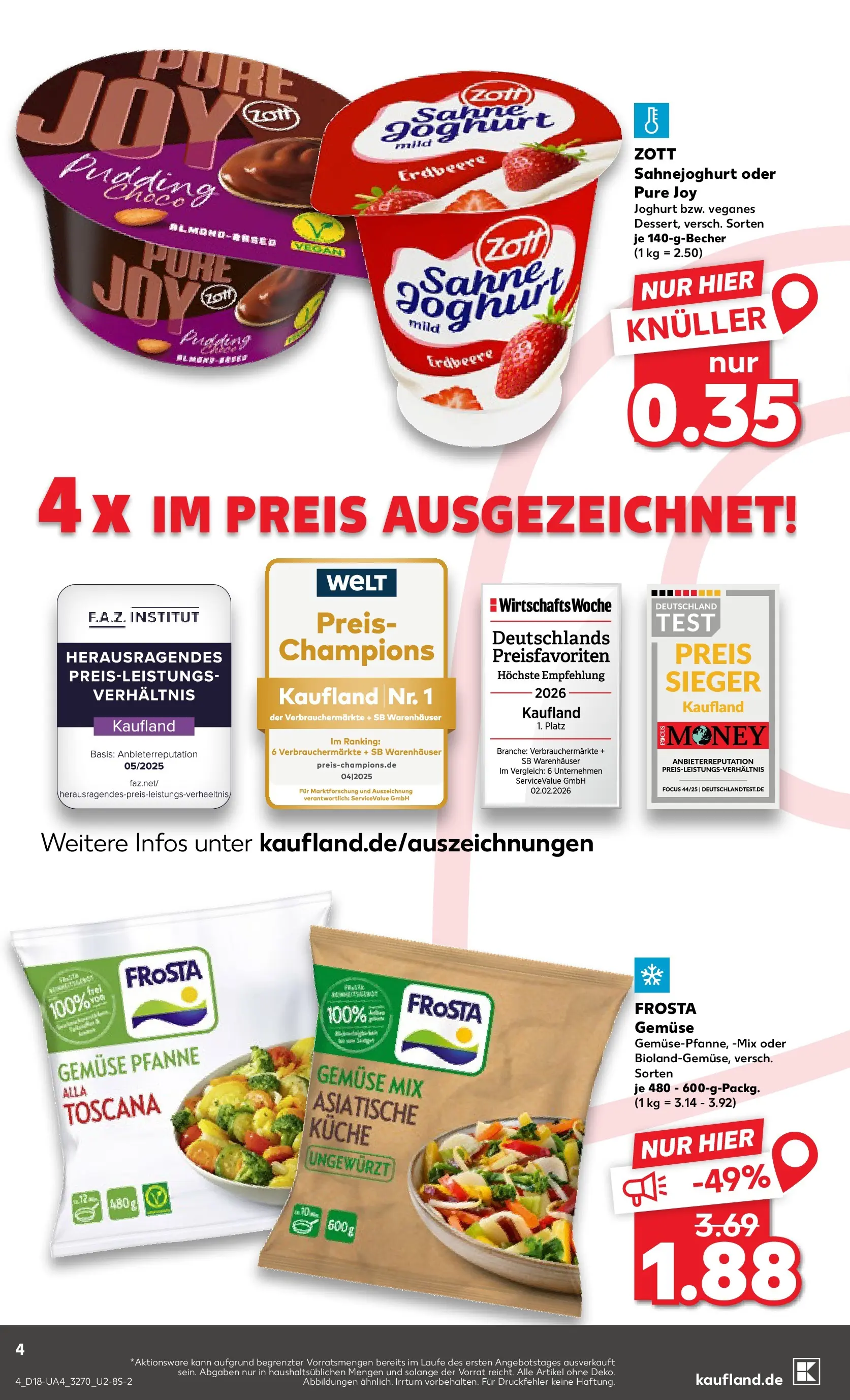 Prospekt Kaufland ab 30.04.2026 » Angebote Online zum Blättern | Seite: 4 | Produkte: Küche, Pudding, Frosta, Gemüse