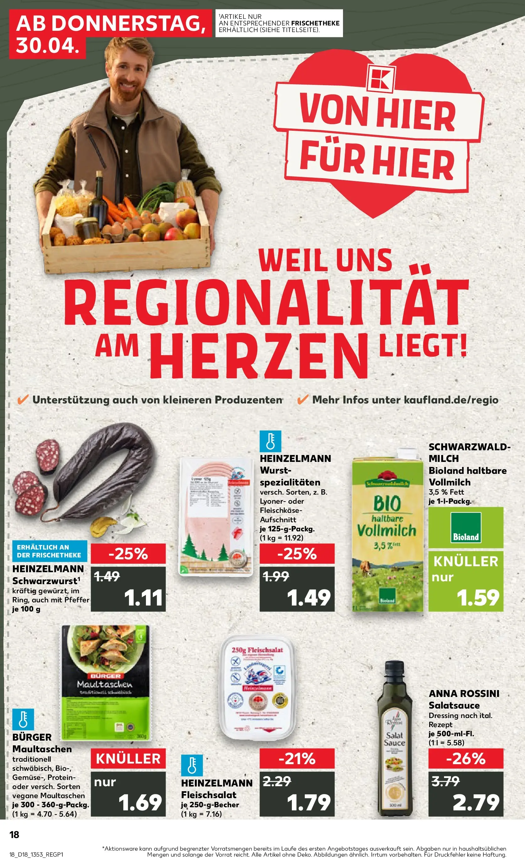 Prospekt Kaufland ab 30.04.2026 » Angebote Online zum Blättern | Seite: 18 | Produkte: Dressing, Burger, Wurst, Maultaschen
