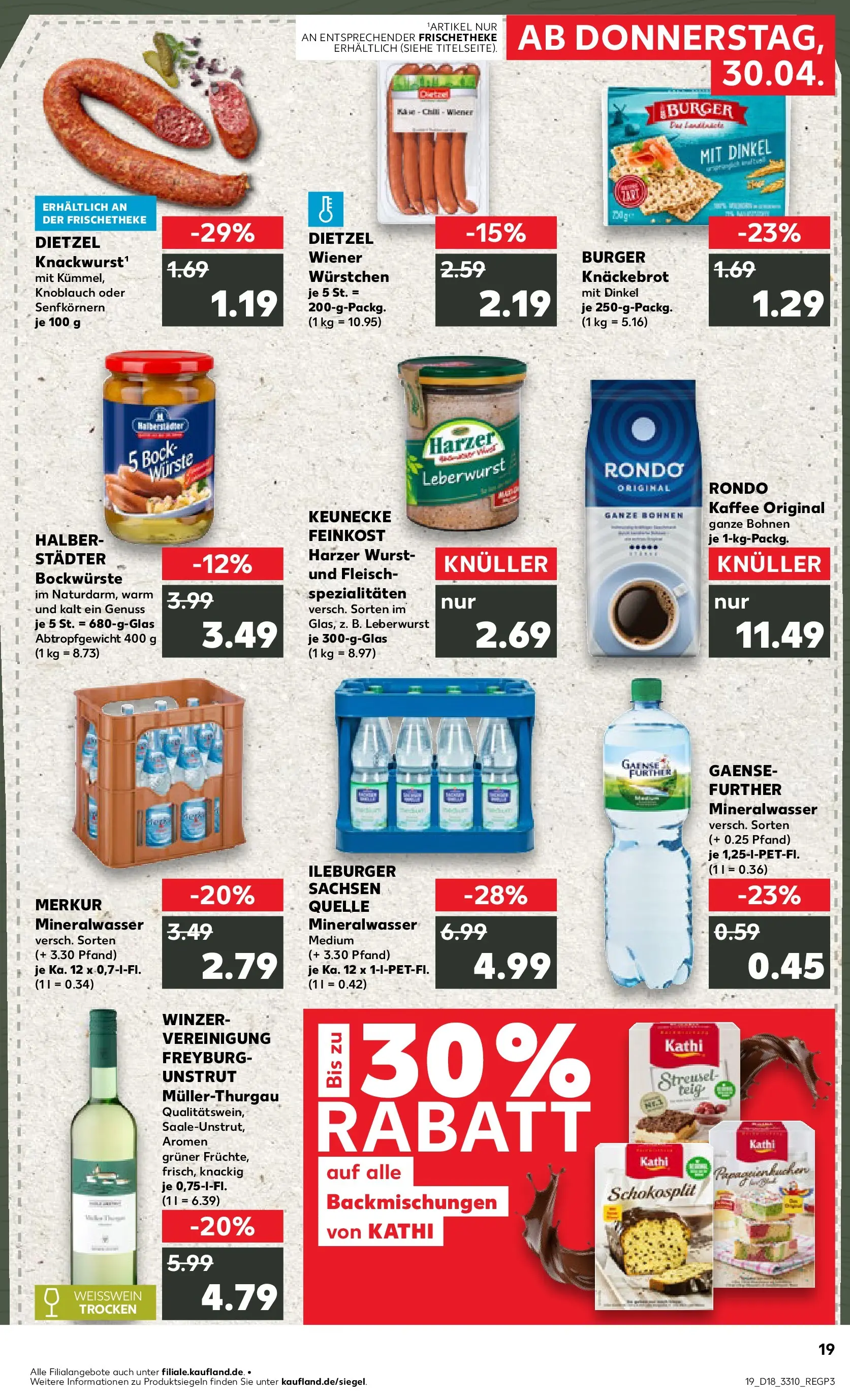 Prospekt Kaufland ab 30.04.2026 » Angebote Online zum Blättern | Seite: 19 | Produkte: Wiener wurstchen, Burger, Knoblauch, Fleisch