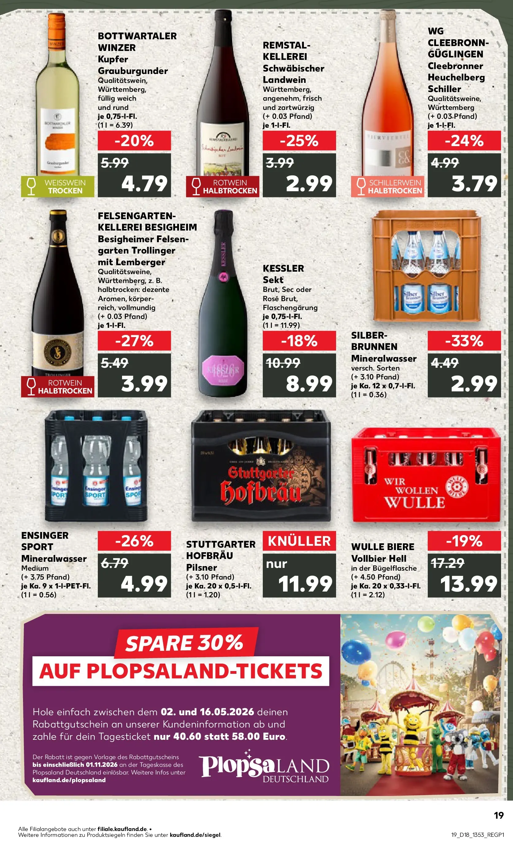 Prospekt Kaufland ab 30.04.2026 » Angebote Online zum Blättern | Seite: 19 | Produkte: Weißwein, Rotwein, Sekt, Mineralwasser