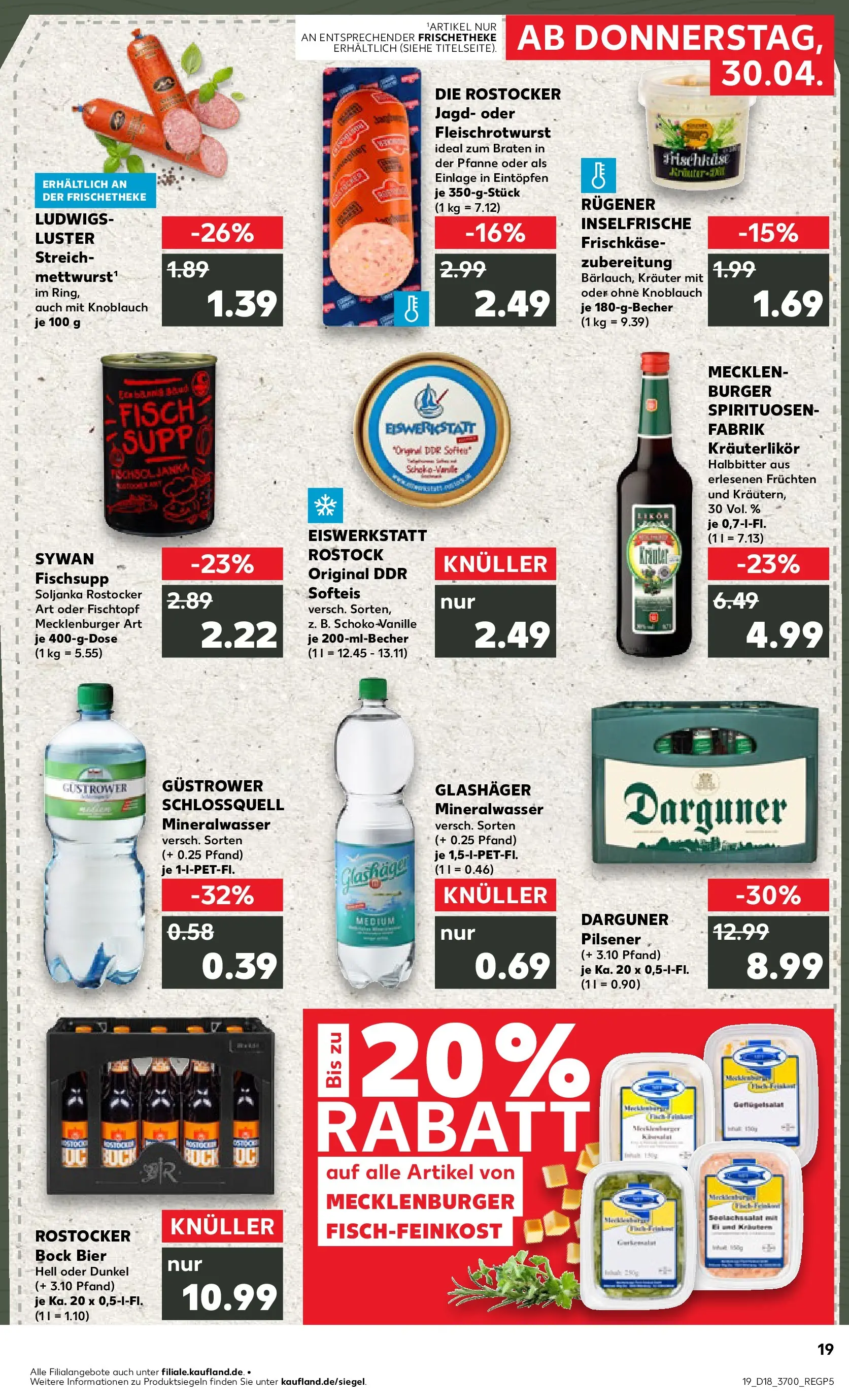 Prospekt Kaufland ab 30.04.2026 » Angebote Online zum Blättern | Seite: 19 | Produkte: Bier, Burger, Mineralwasser, Fisch